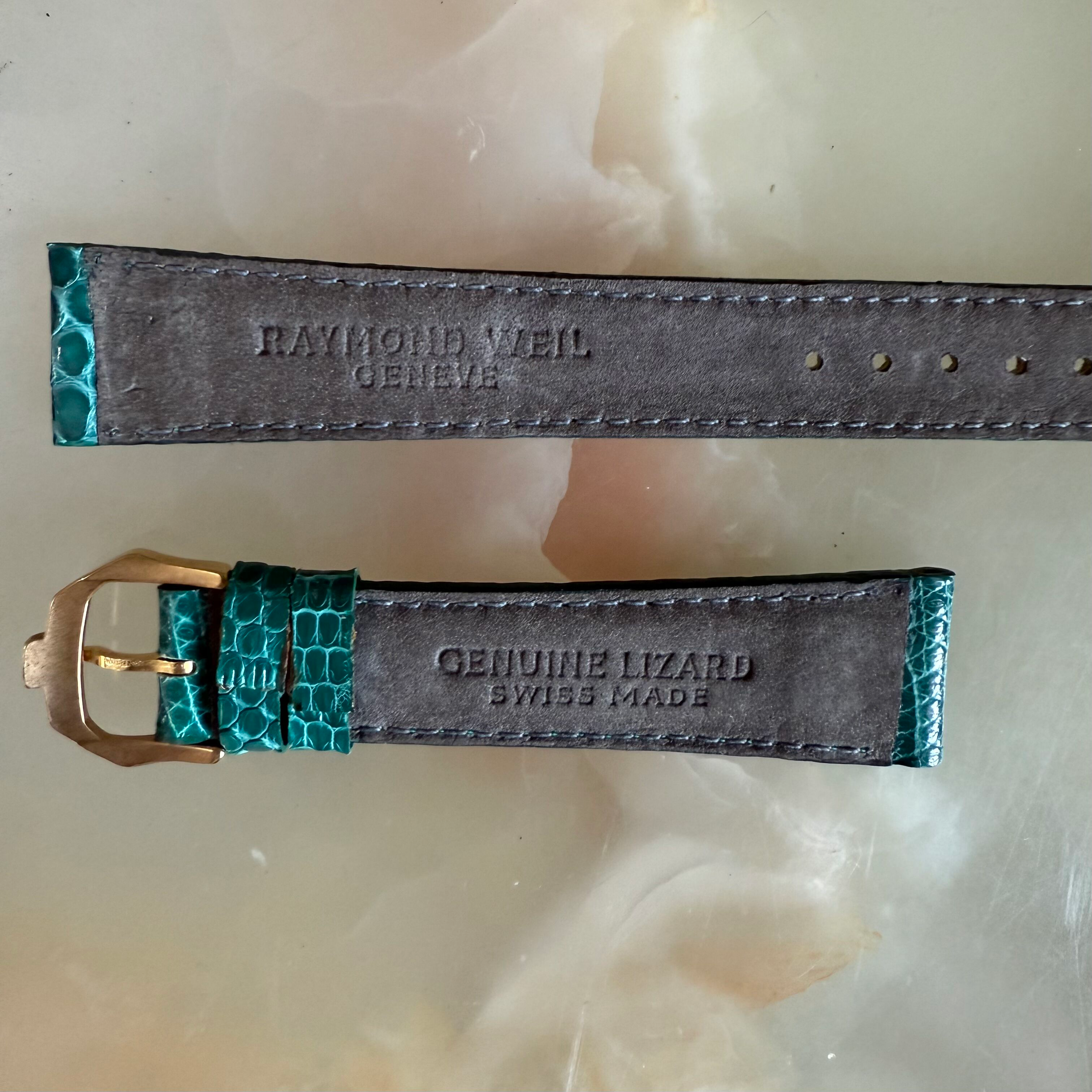 Authentic Raymond Weil Green Lizard Watch Strap Band 18mm w Buckle