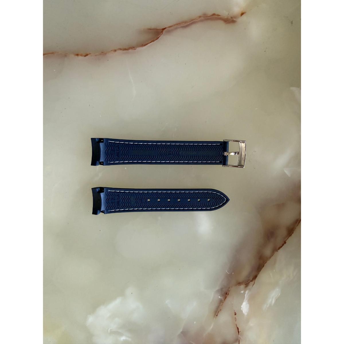 Authentic Omega Blue Rubber Watch Strap Band 18mm w Buckle 98000439