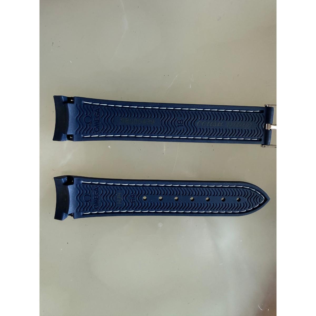 Authentic Omega Blue Rubber Watch Strap Band 18mm w Buckle 98000439
