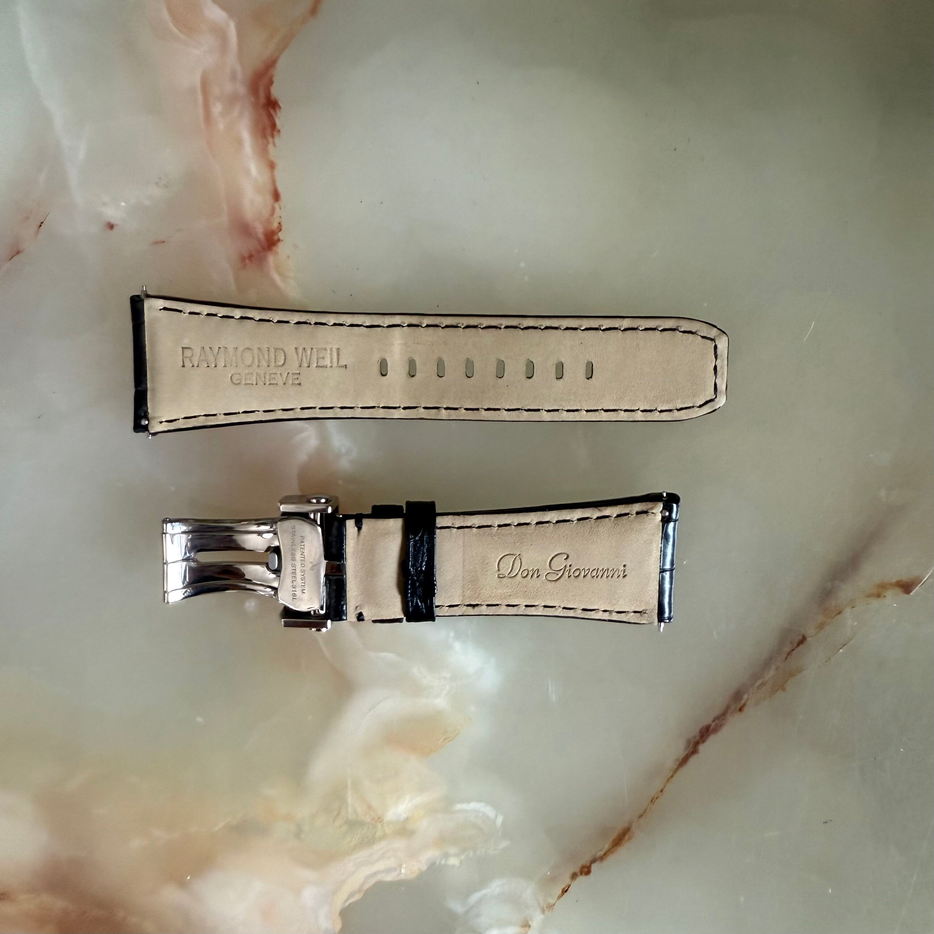 Authentic Raymond Weil Don Giovanni Black Crocodile Watch Strap Band 28mm w Deployant Buckle