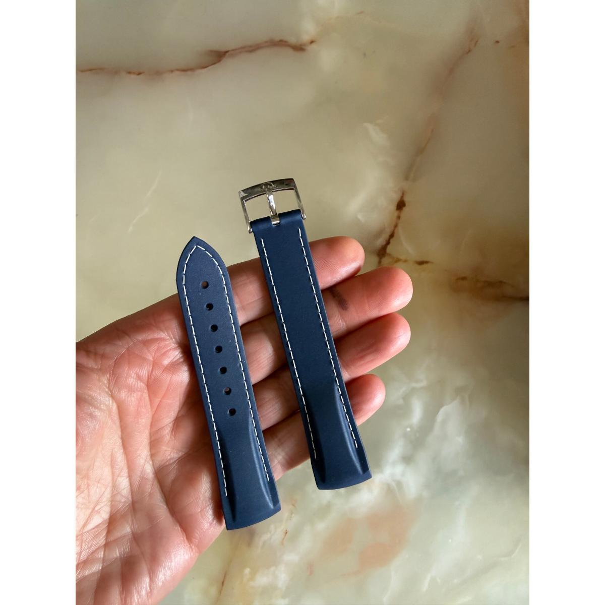Authentic Omega Blue Rubber Watch Strap Band 18mm w Buckle 98000439