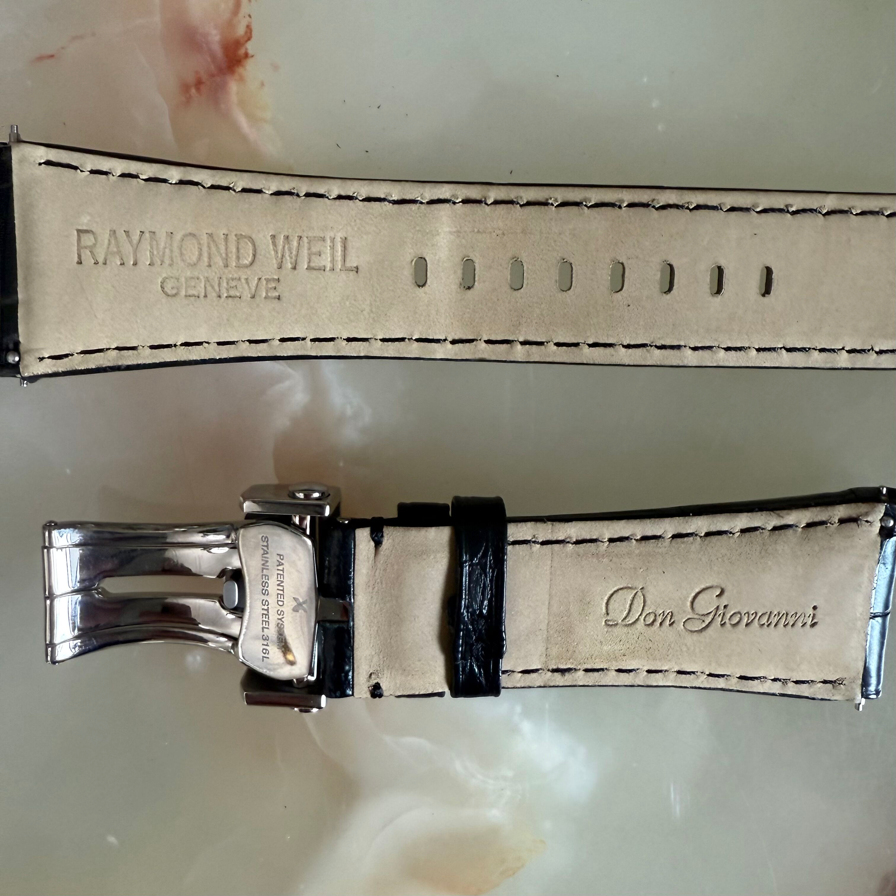 Authentic Raymond Weil Don Giovanni Black Crocodile Watch Strap Band 28mm w Deployant Buckle