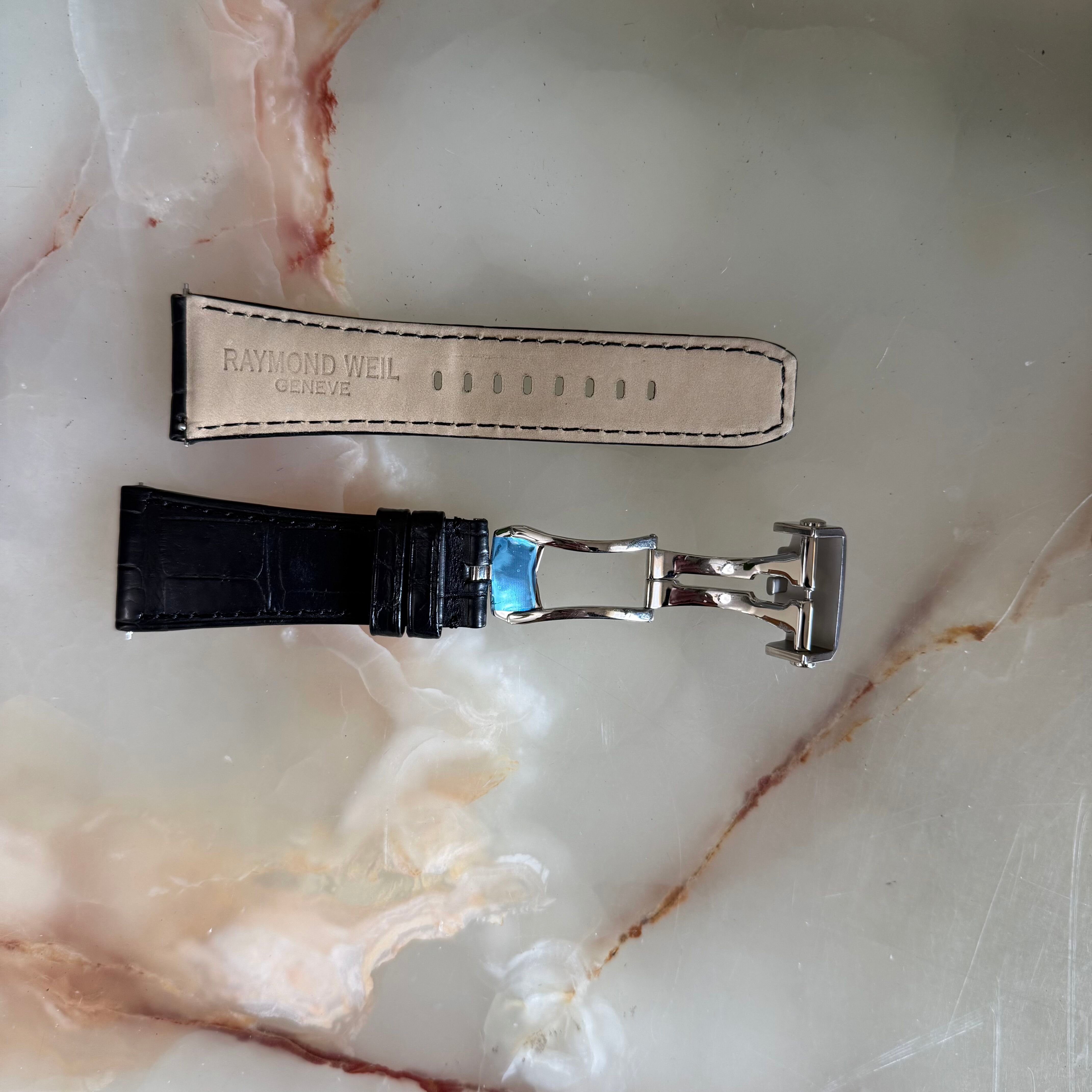 Authentic Raymond Weil Don Giovanni Black Crocodile Watch Strap Band 28mm w Deployant Buckle