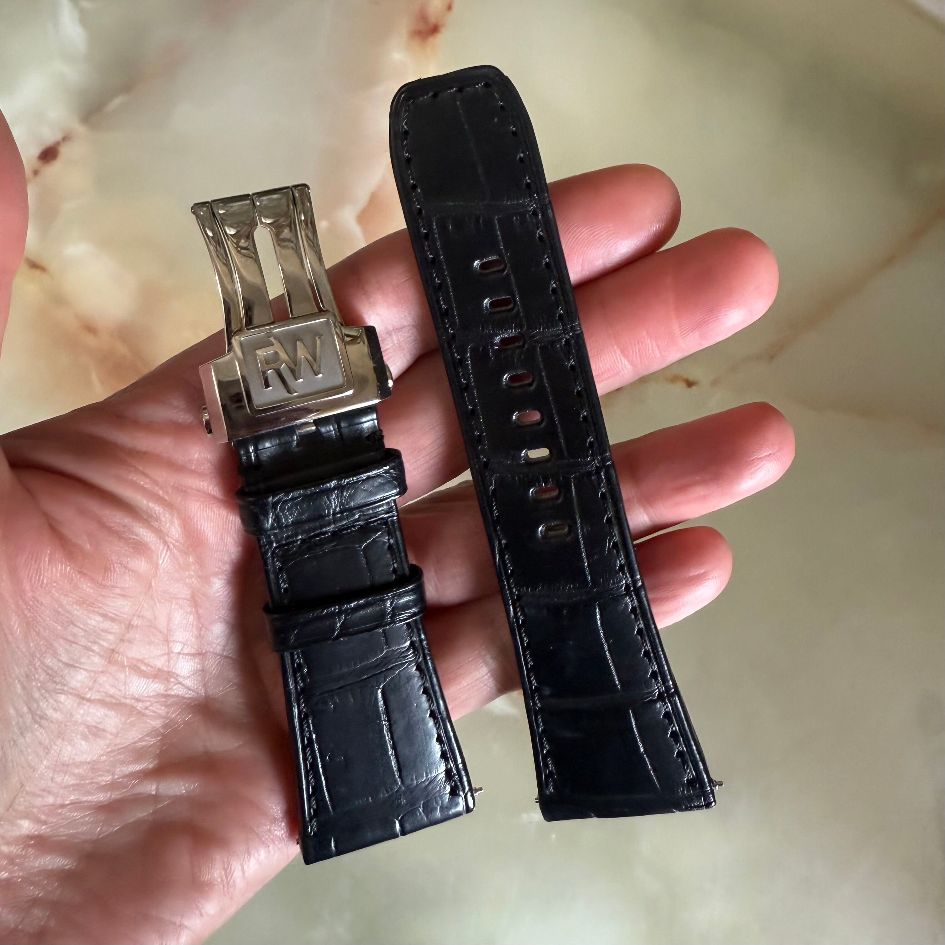 Authentic Raymond Weil Don Giovanni Black Crocodile Watch Strap Band 28mm w Deployant Buckle