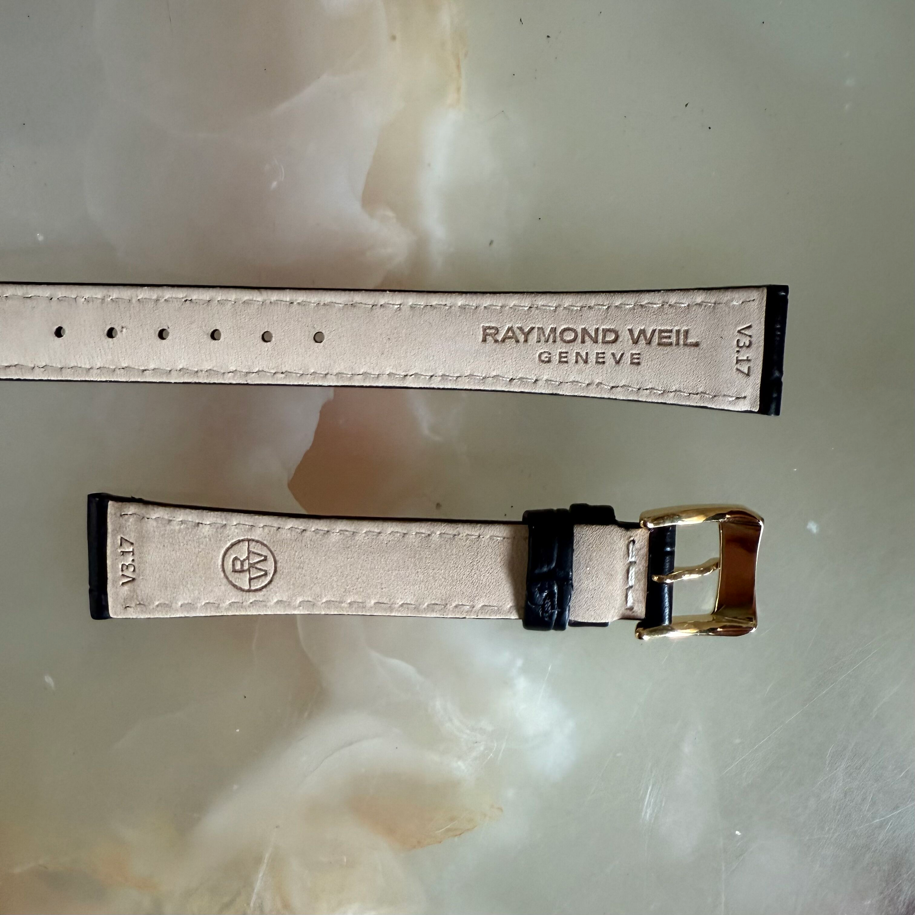 Authentic Raymond Weil Black Crocodile Watch Strap Band 15mm w Buckle V3.17