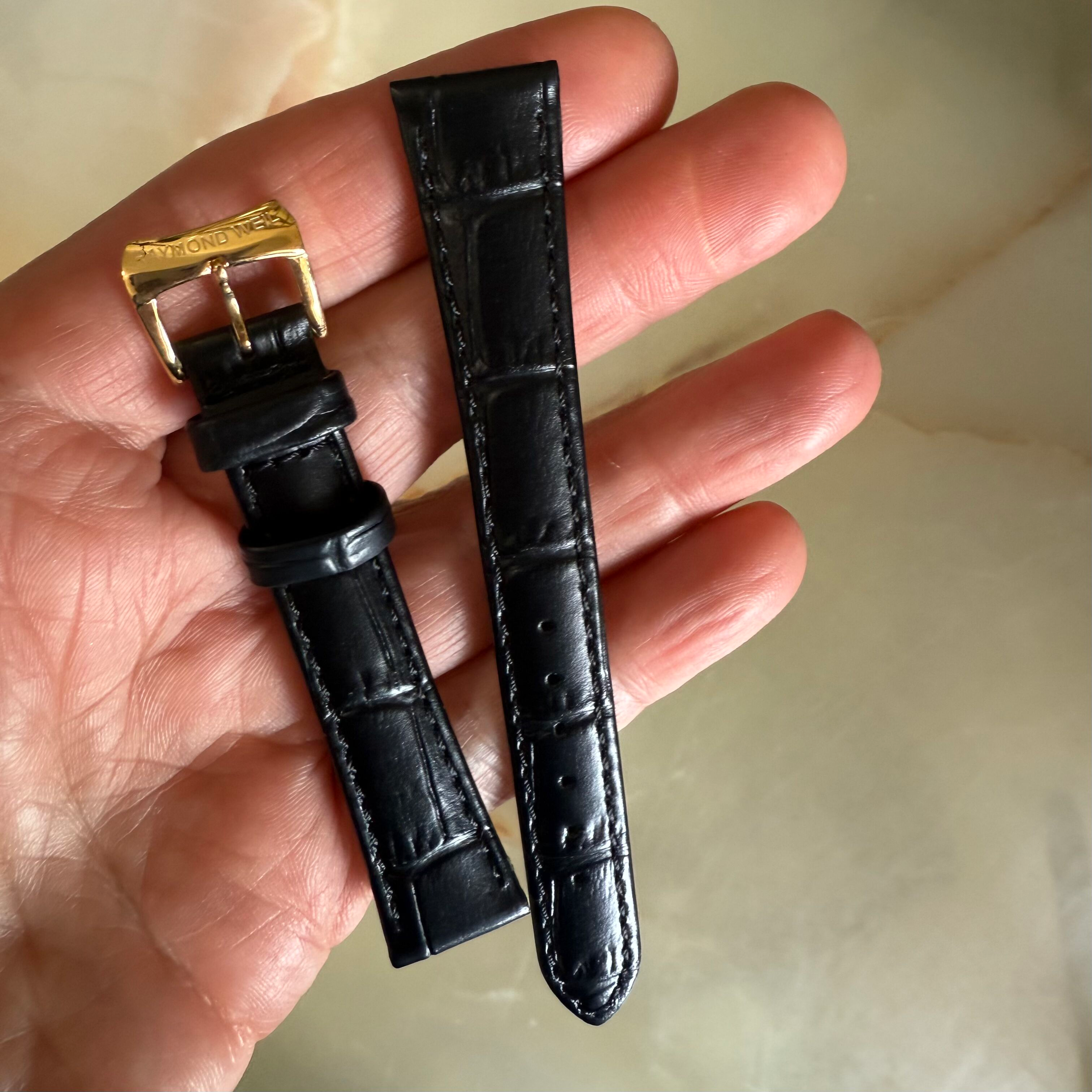 Authentic Raymond Weil Black Crocodile Watch Strap Band 15mm w Buckle V3.17