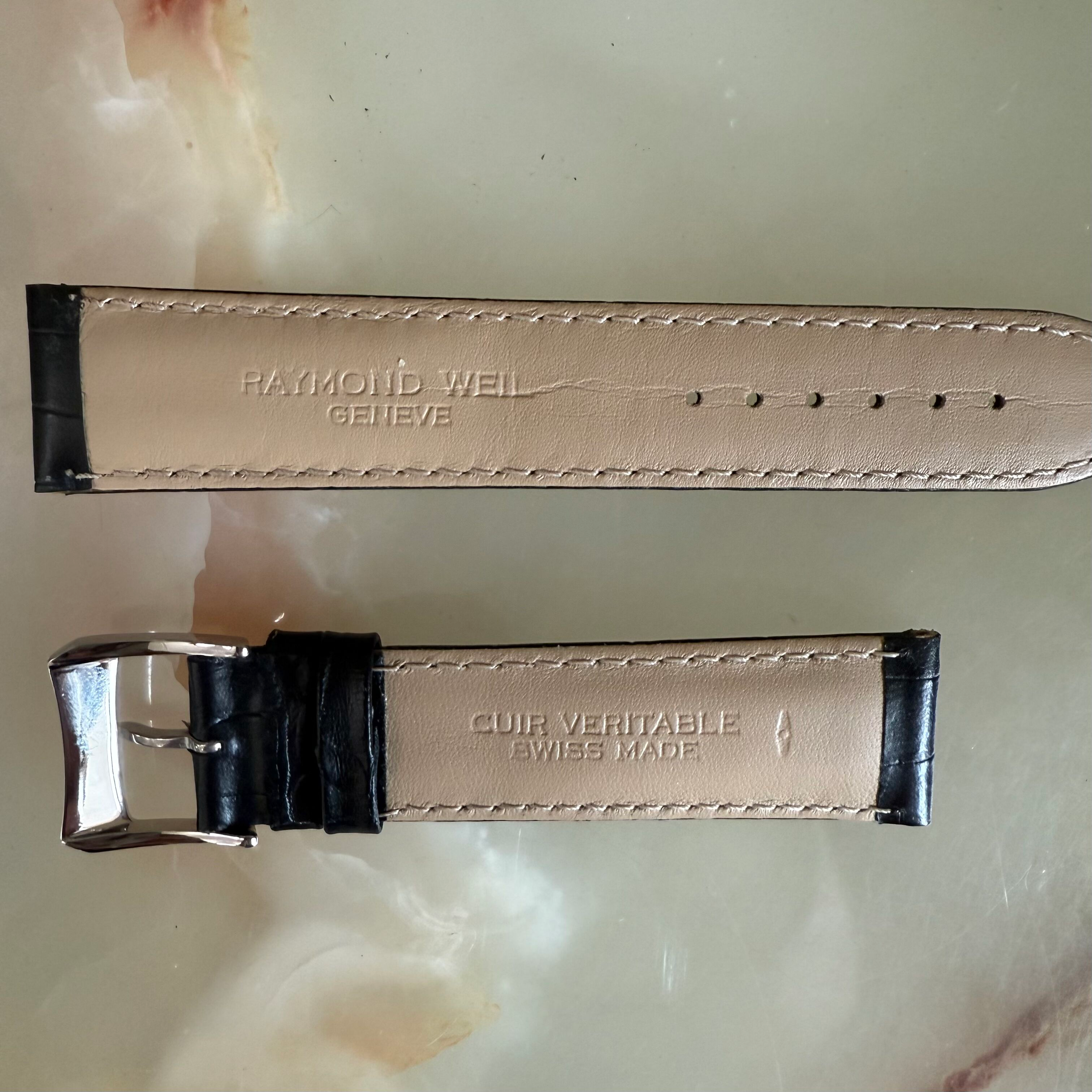 Authentic Raymond Weil Black Crocodile Watch Strap Band 20mm w Buckle