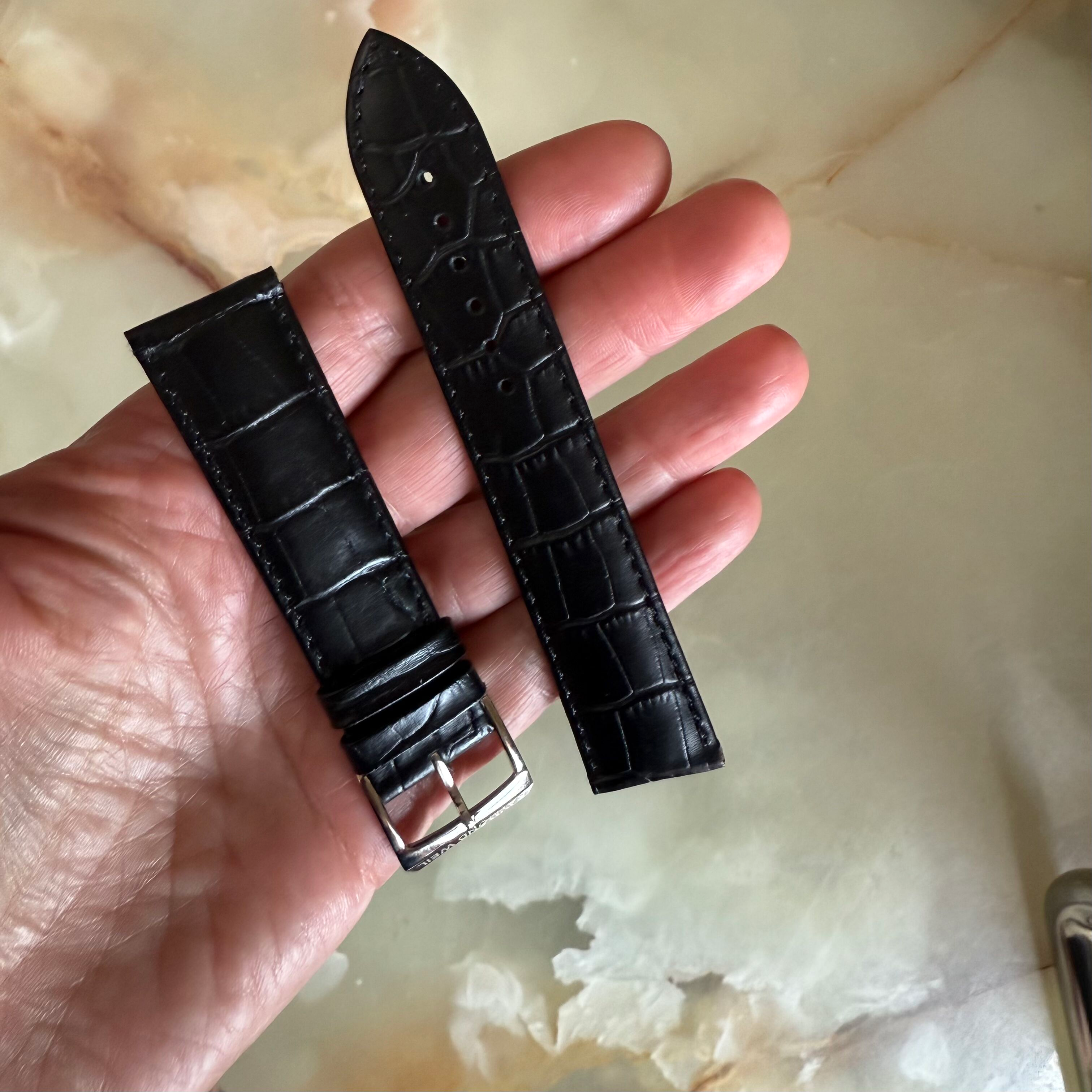 Authentic Raymond Weil Black Crocodile Watch Strap Band 20mm w Buckle