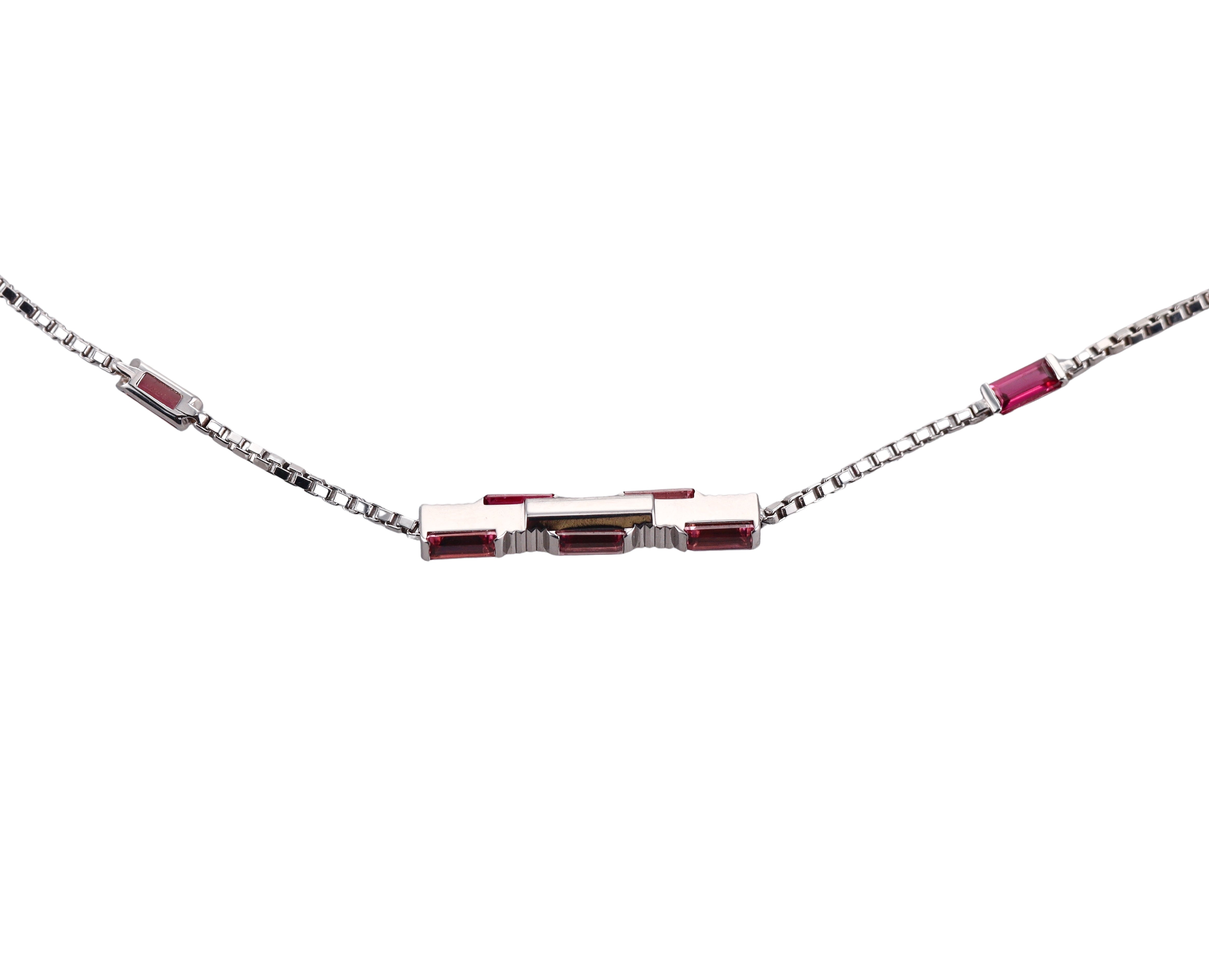 18k White Gold Gucci Rubellite Link to Love Necklace Retail $4300