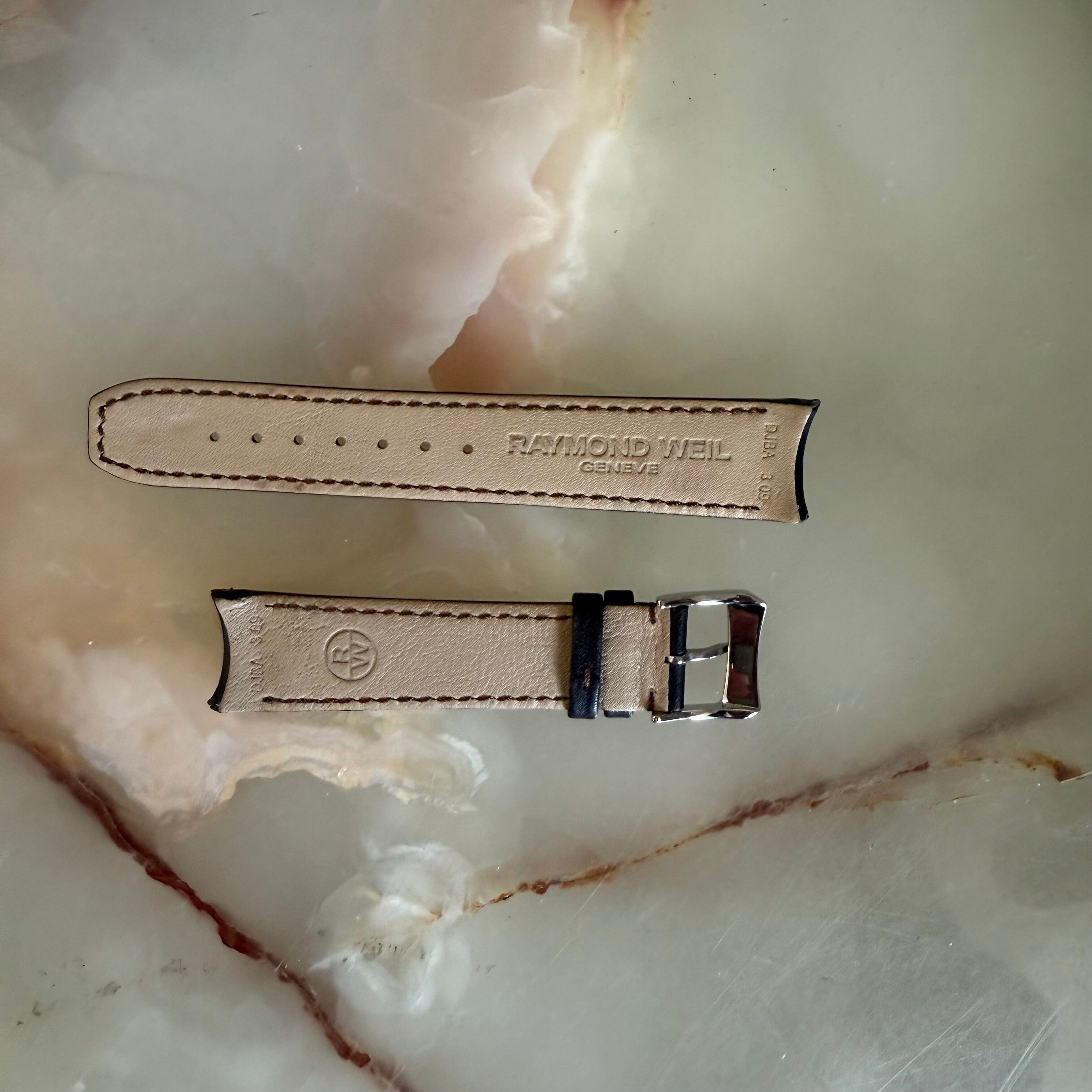 Authentic Raymond Weil Freelancer Brown Leather Watch Strap Band 19mm w Buckle DJBA 3 09