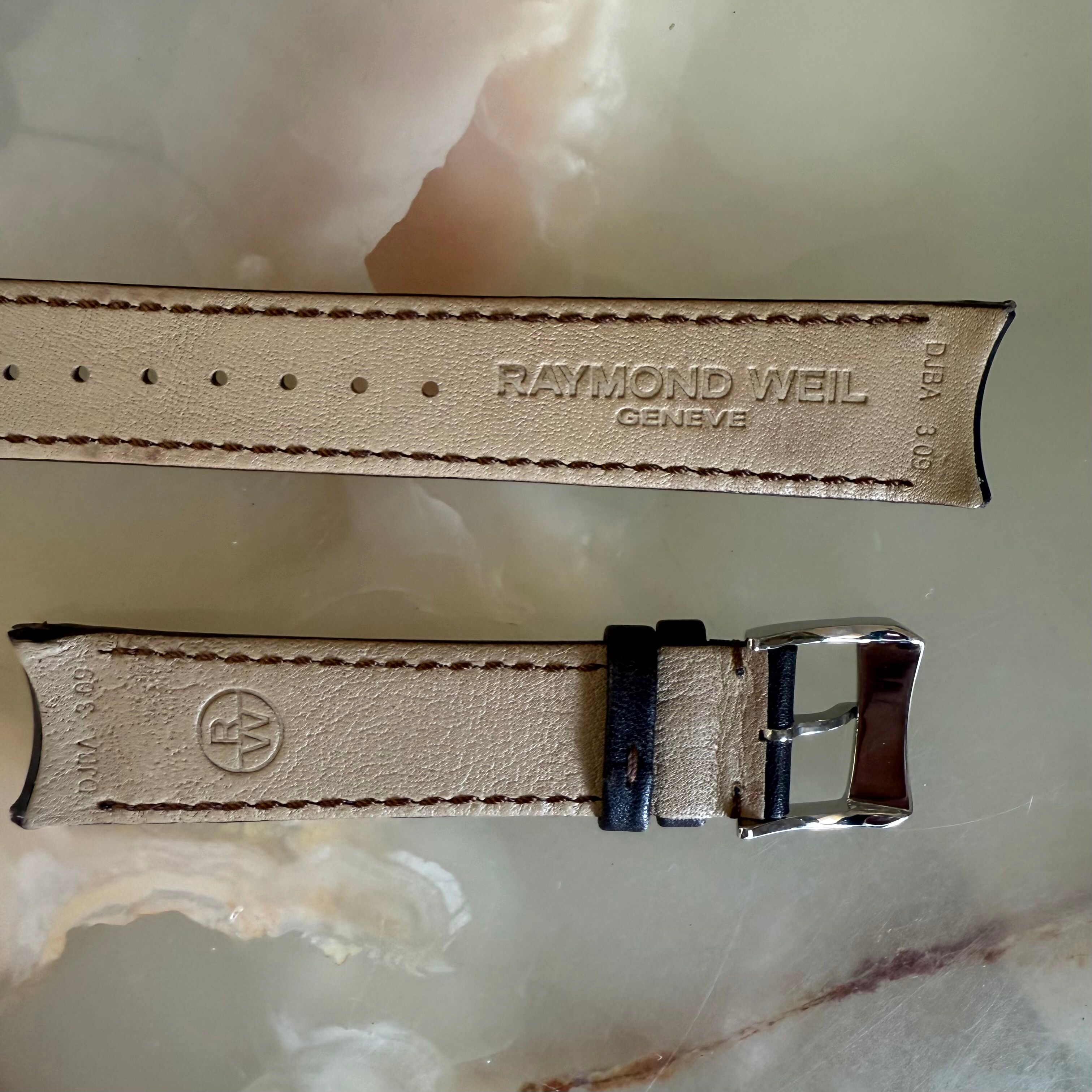 Authentic Raymond Weil Freelancer Brown Leather Watch Strap Band 19mm w Buckle DJBA 3 09