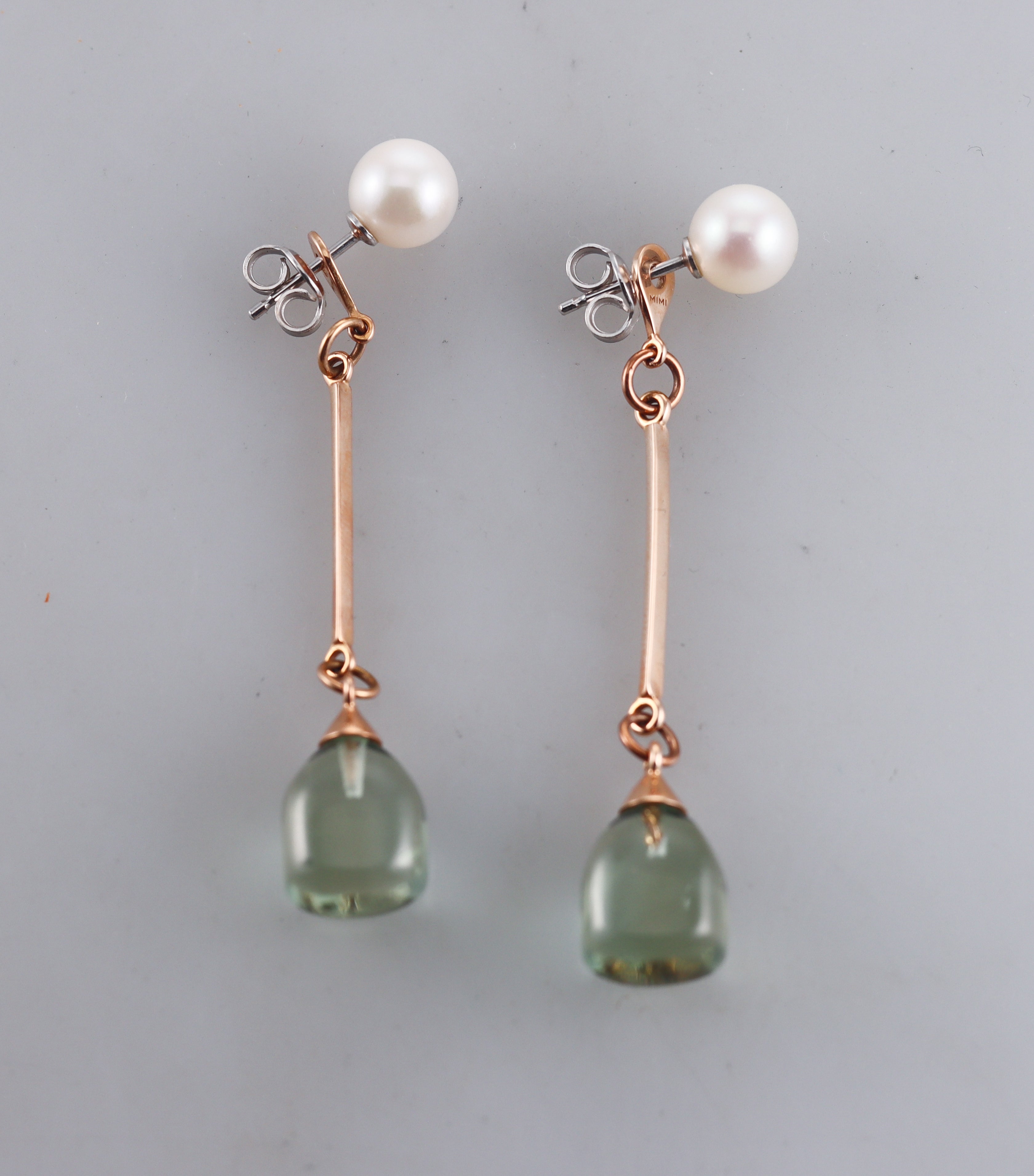 Mimi Milano Rose and White Gold Prasiolate and Pearl Drop Earrings