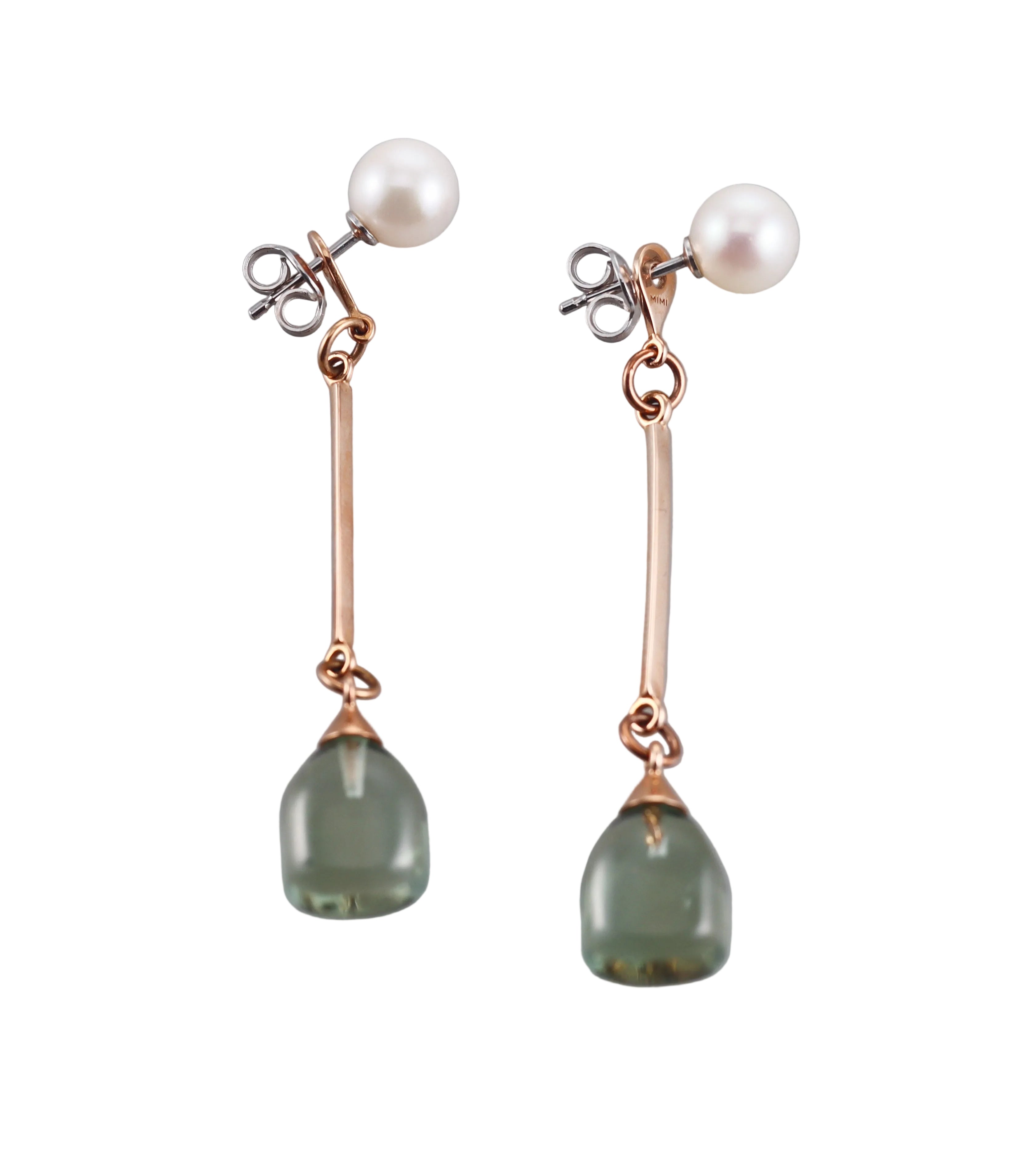 Mimi Milano Rose and White Gold Prasiolate and Pearl Drop Earrings
