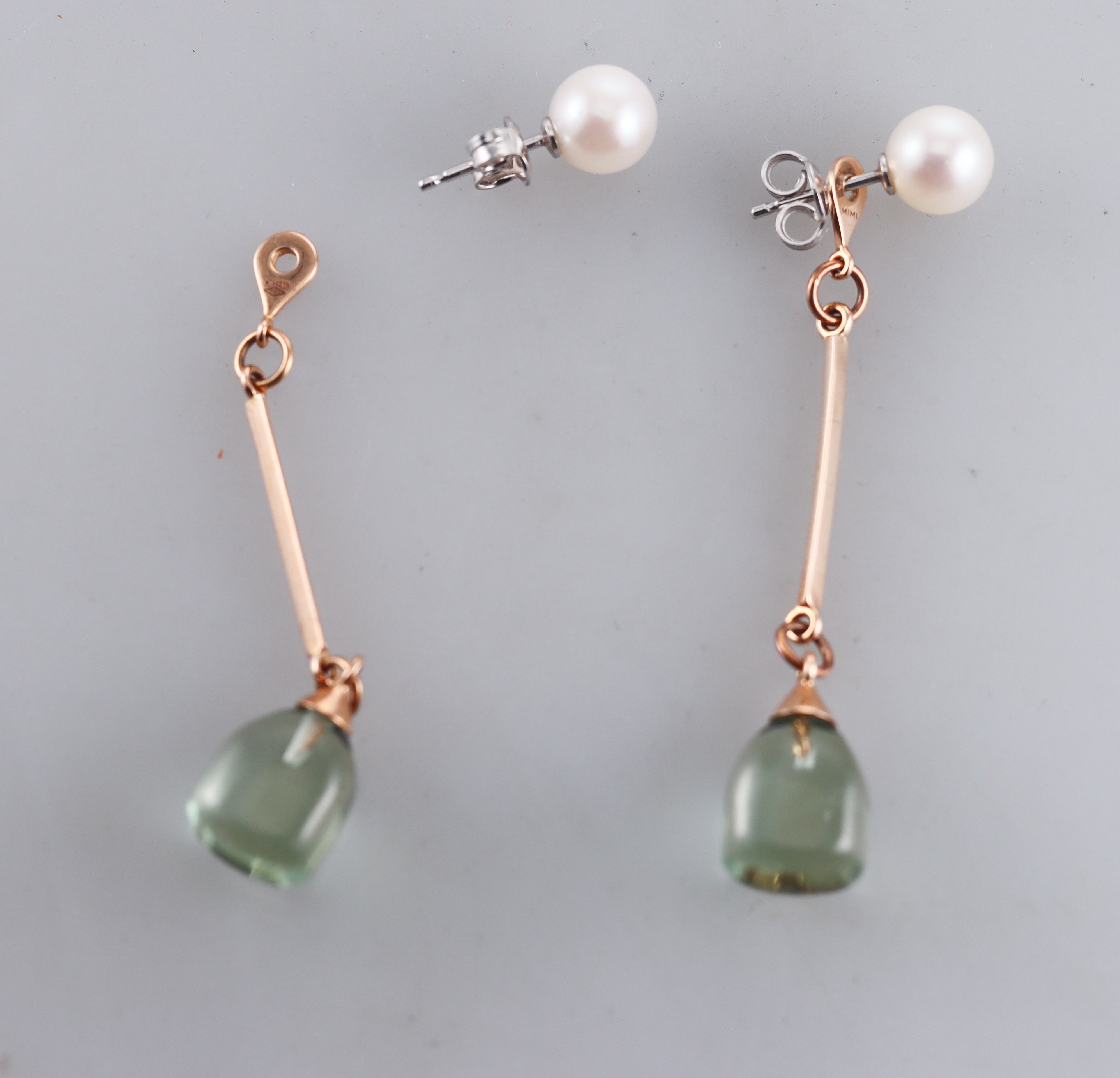 Mimi Milano Rose and White Gold Prasiolate and Pearl Drop Earrings