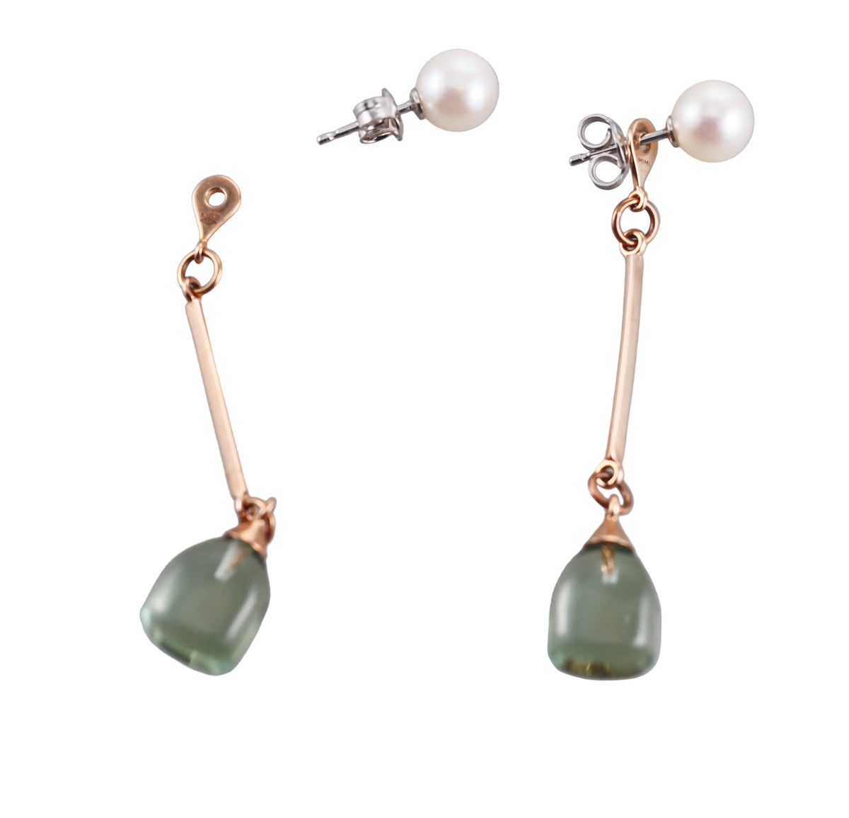 Mimi Milano Rose and White Gold Prasiolate and Pearl Drop Earrings