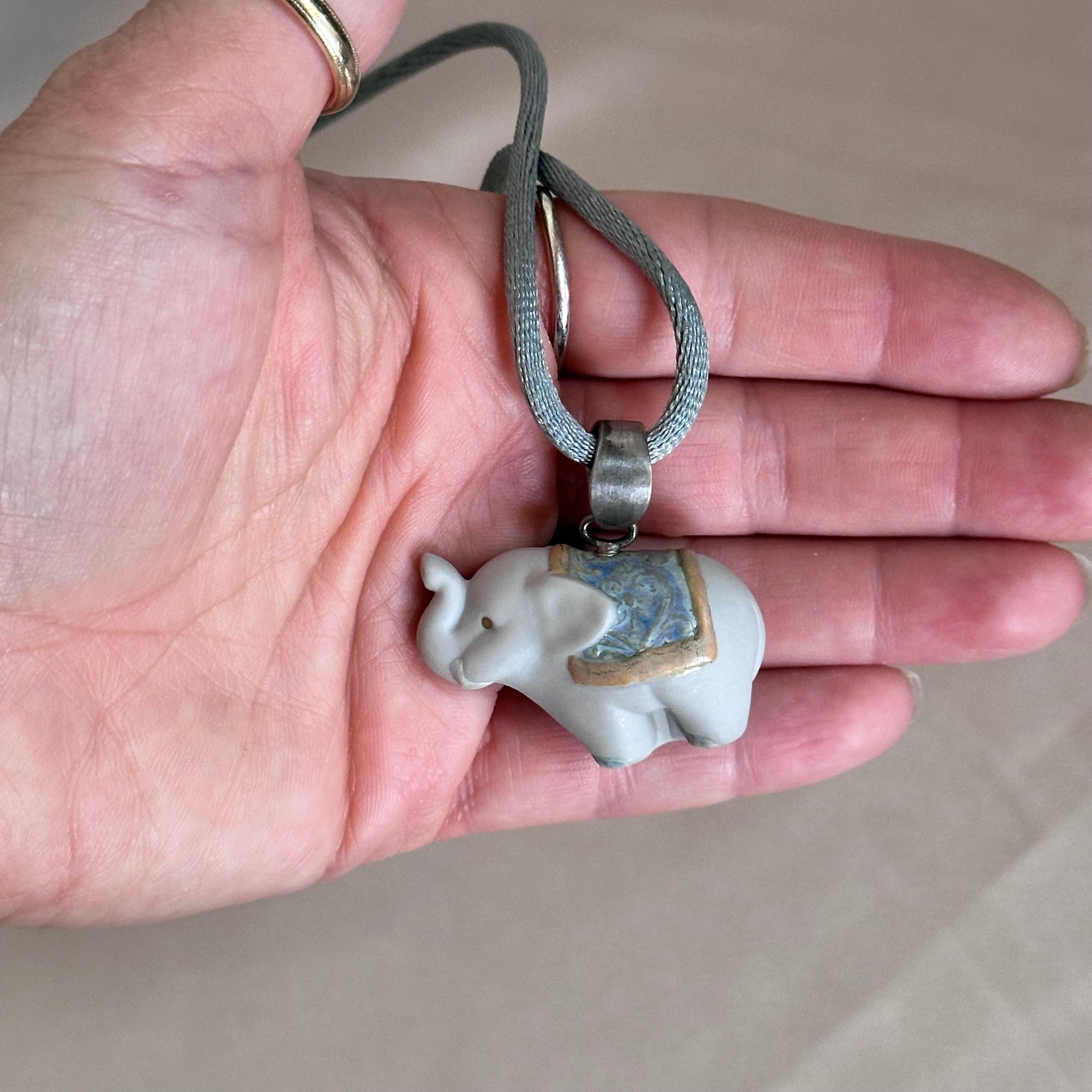 Talismania LLADRO Onwards Elephant Pendant on Silk Cord Necklace 01010019