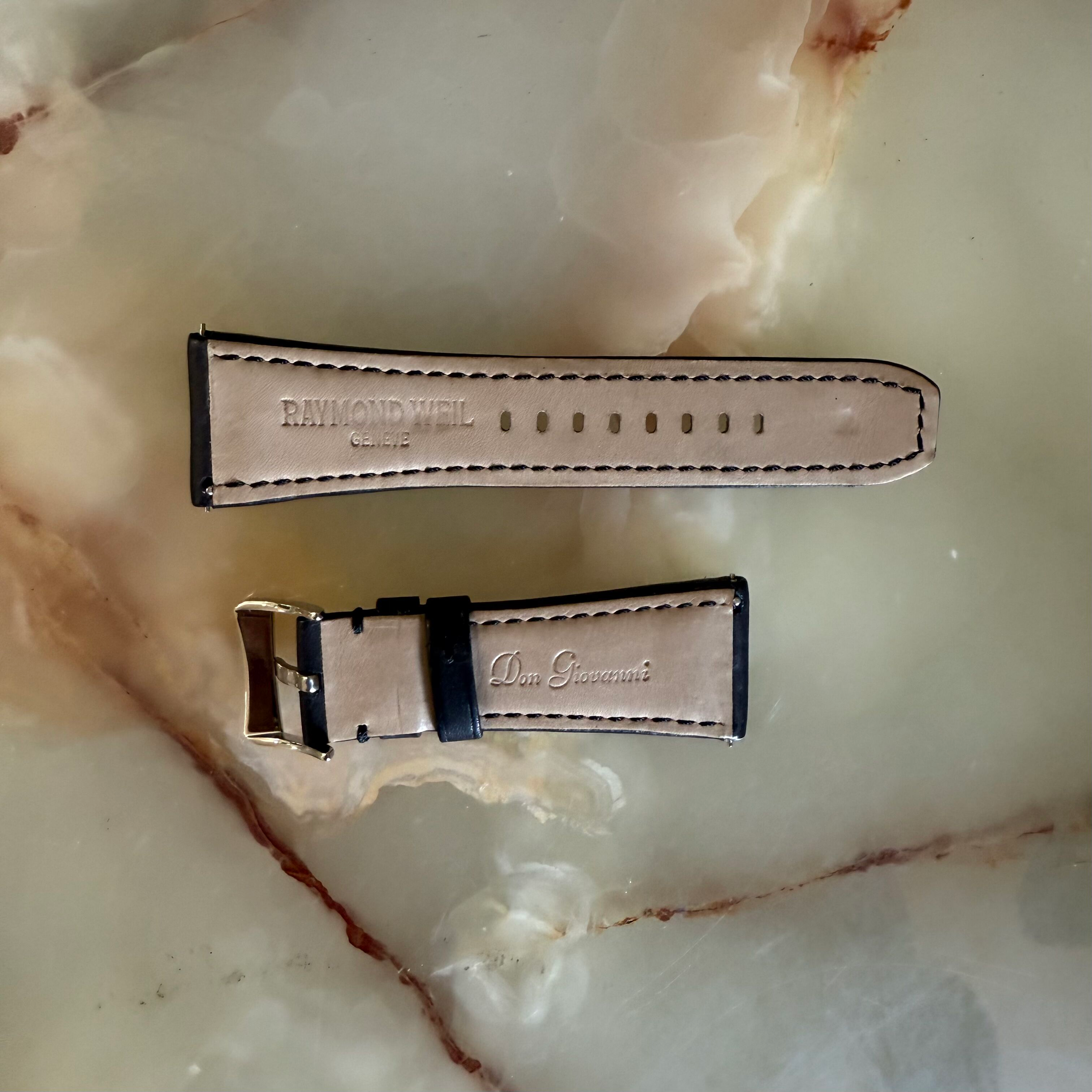 Authentic Raymond Weil Don Giovanni Black Leather Watch Strap Band 28mm w Buckle