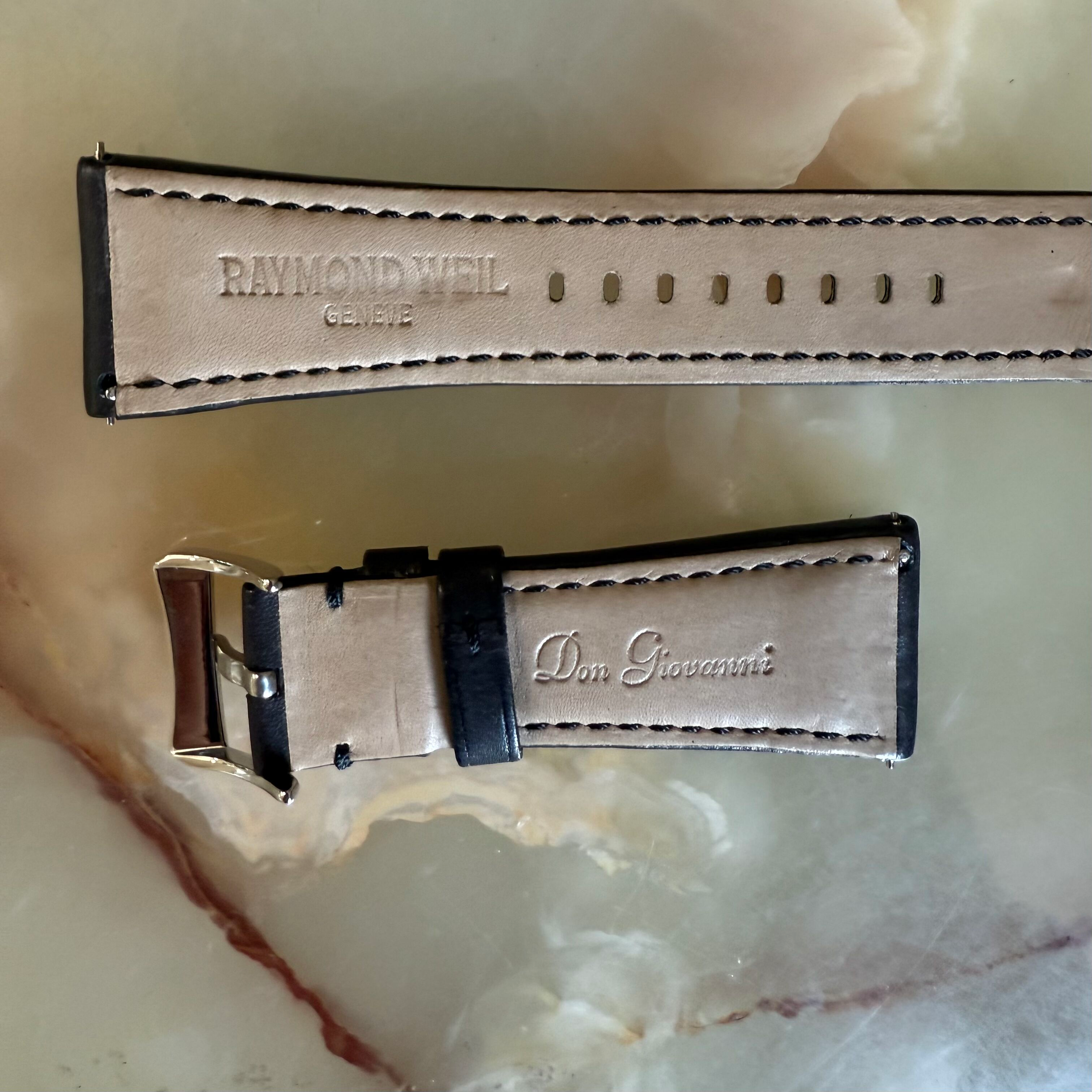 Authentic Raymond Weil Don Giovanni Black Leather Watch Strap Band 28mm w Buckle