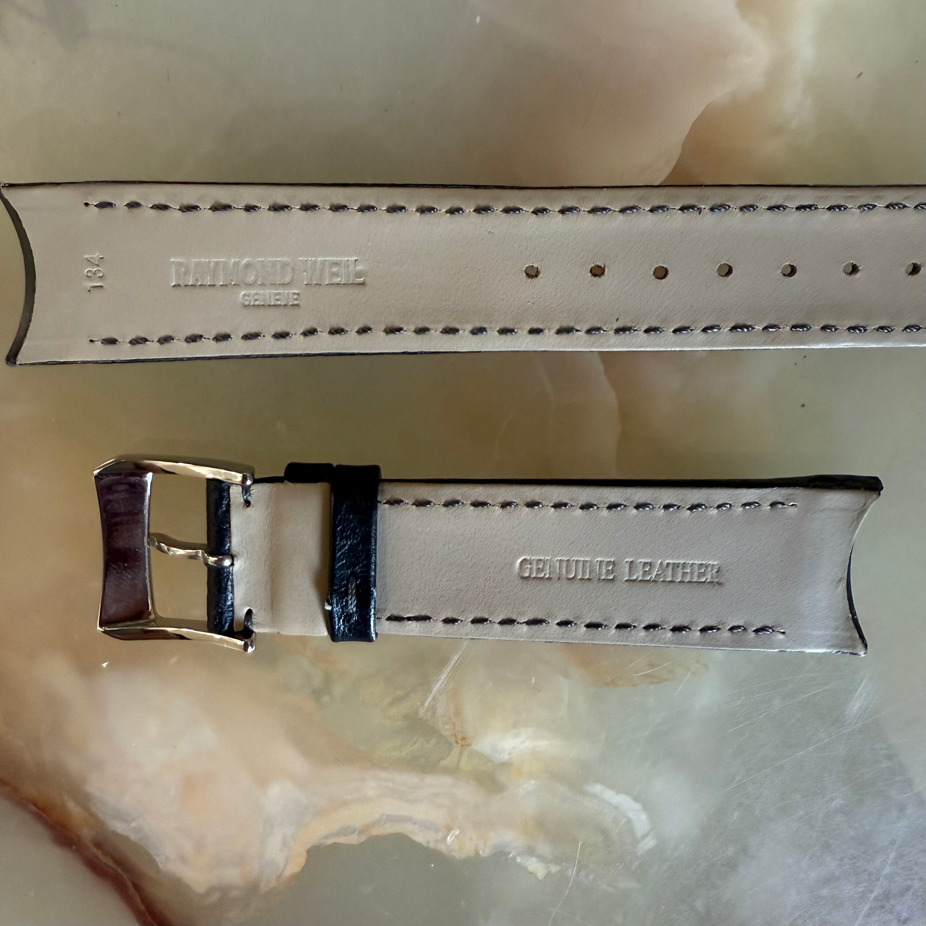 Authentic Raymond Weil Spirit Black Leather Watch Strap Band 20mm w Buckle