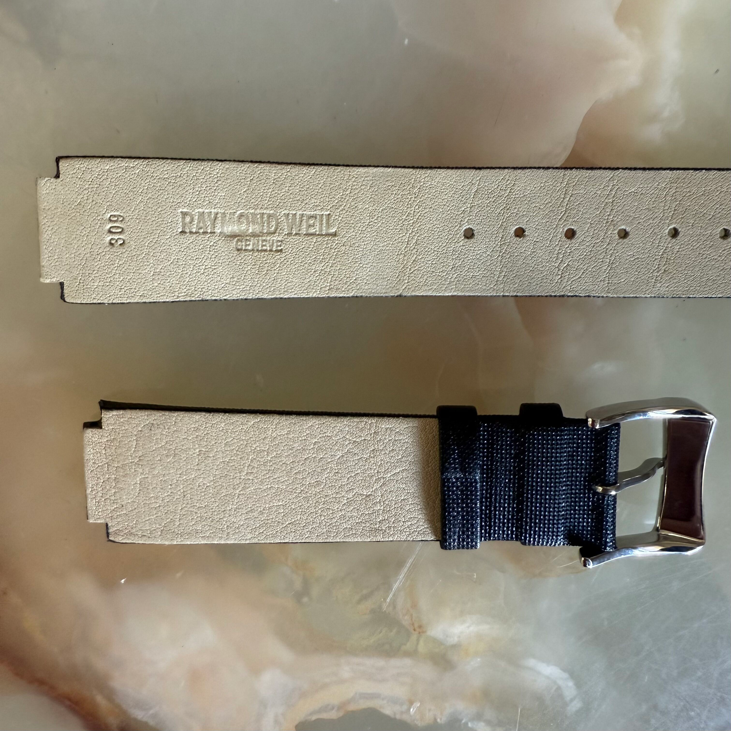 Authentic Raymond Weil Black Textured Leather Watch Strap Band 20mm w Buckle