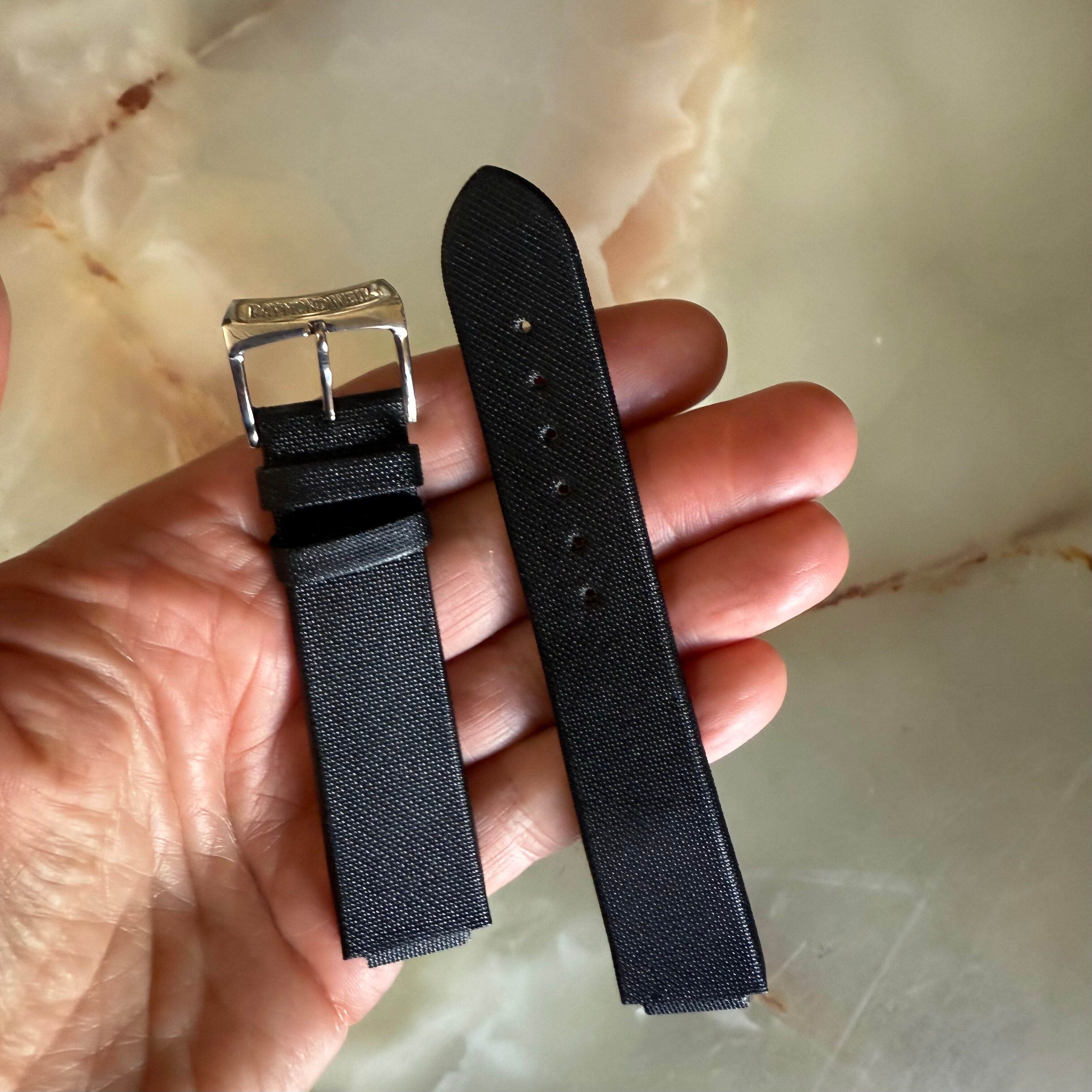 Authentic Raymond Weil Black Textured Leather Watch Strap Band 20mm w Buckle