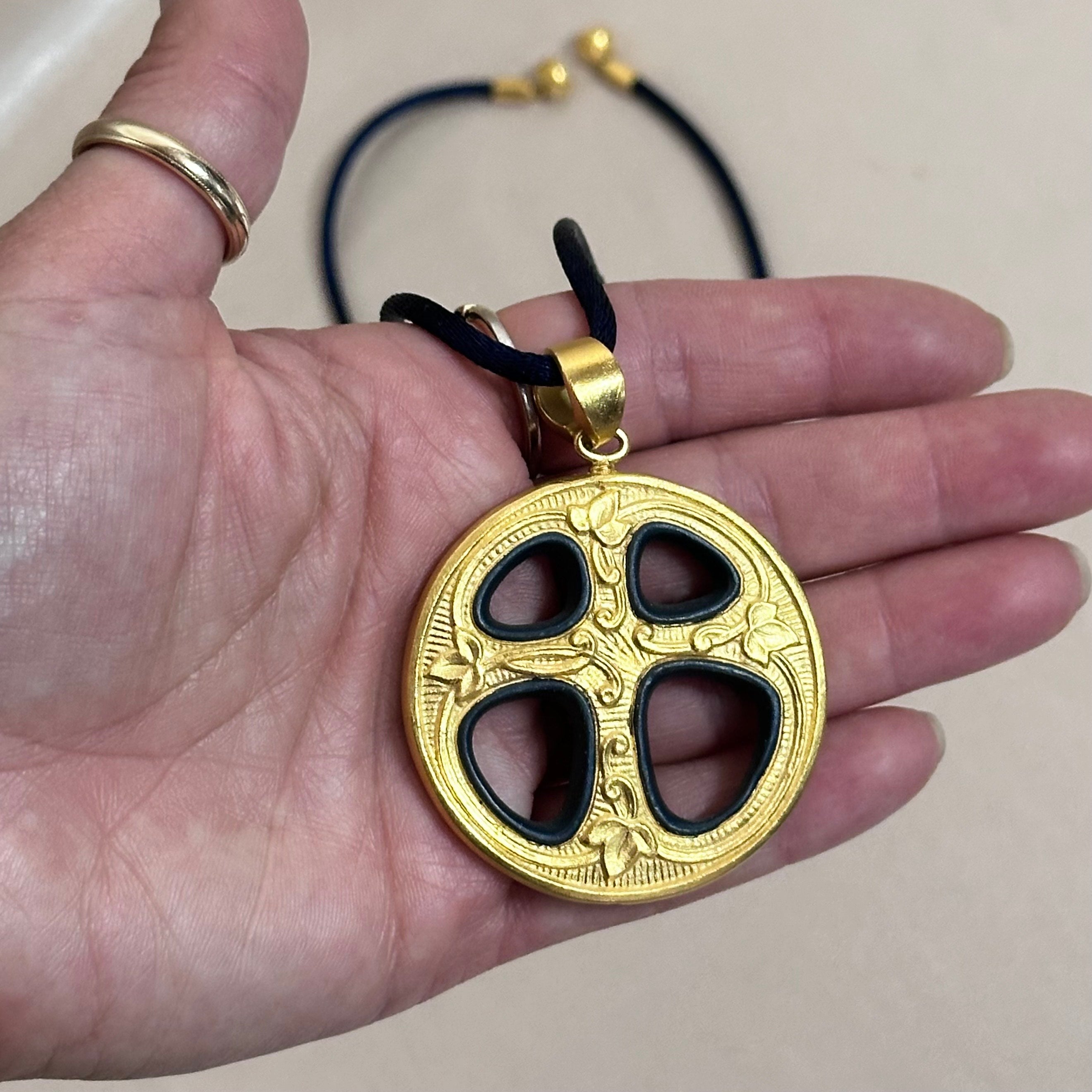 Talismania LLADRO Balance (Gold Blue) Pendant on Silk Cord Necklace 01010007