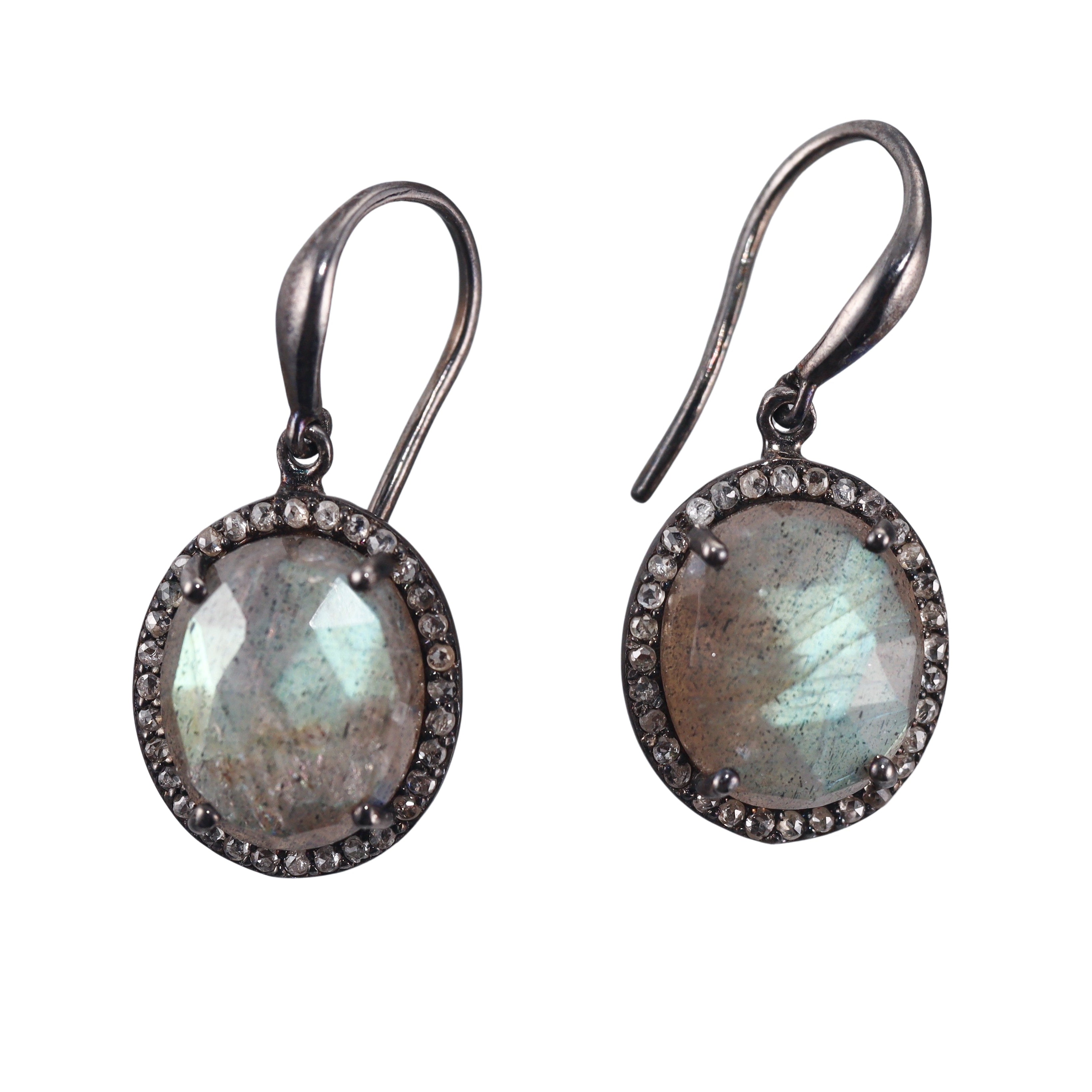 Bavna Sterling Silver Moonstone and Diamonds Drop Earrings