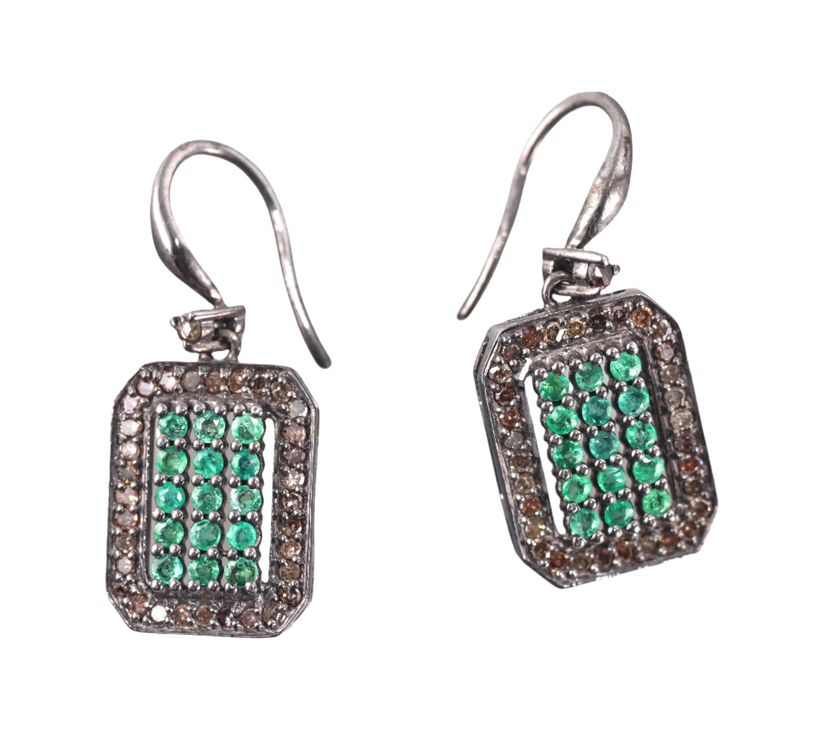 Bavna Sterling Silver Emerald and Diamond Drop Earrings