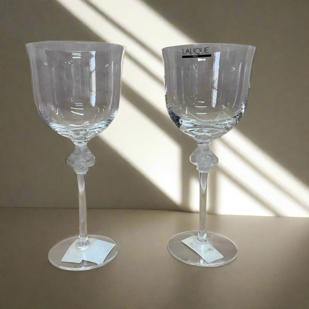 Lalique Crystal Roxane Water Goblet Set of 2