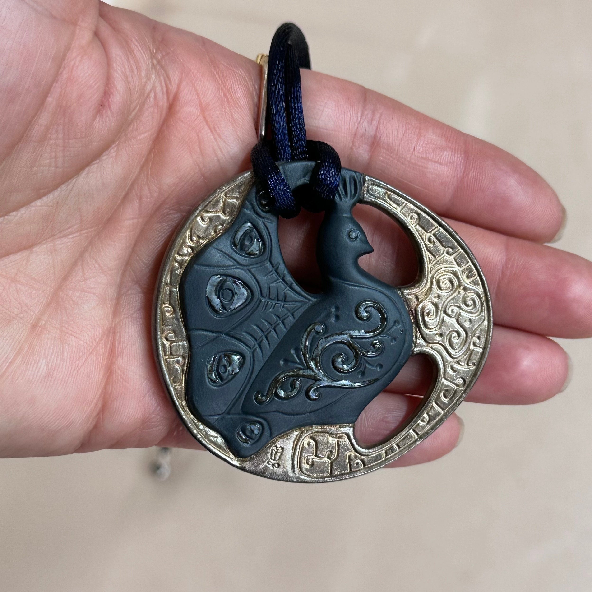 Talismania LLADRO Vanity Fair Silver & Blue Pendant on Silk Cord Necklace 01010015