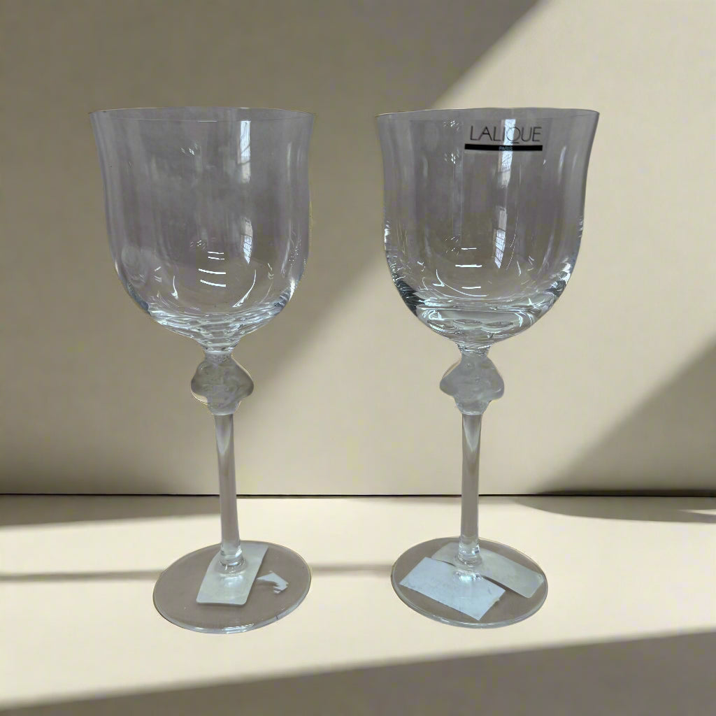 Lalique Crystal Roxane Wine Glass Set of 2
