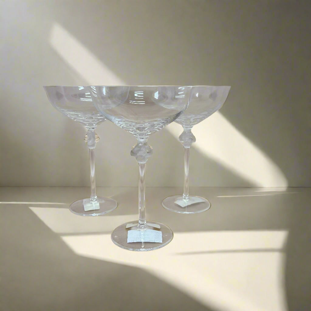 Lalique Roxane Champagne Crystal Saucer Glass Set of 3