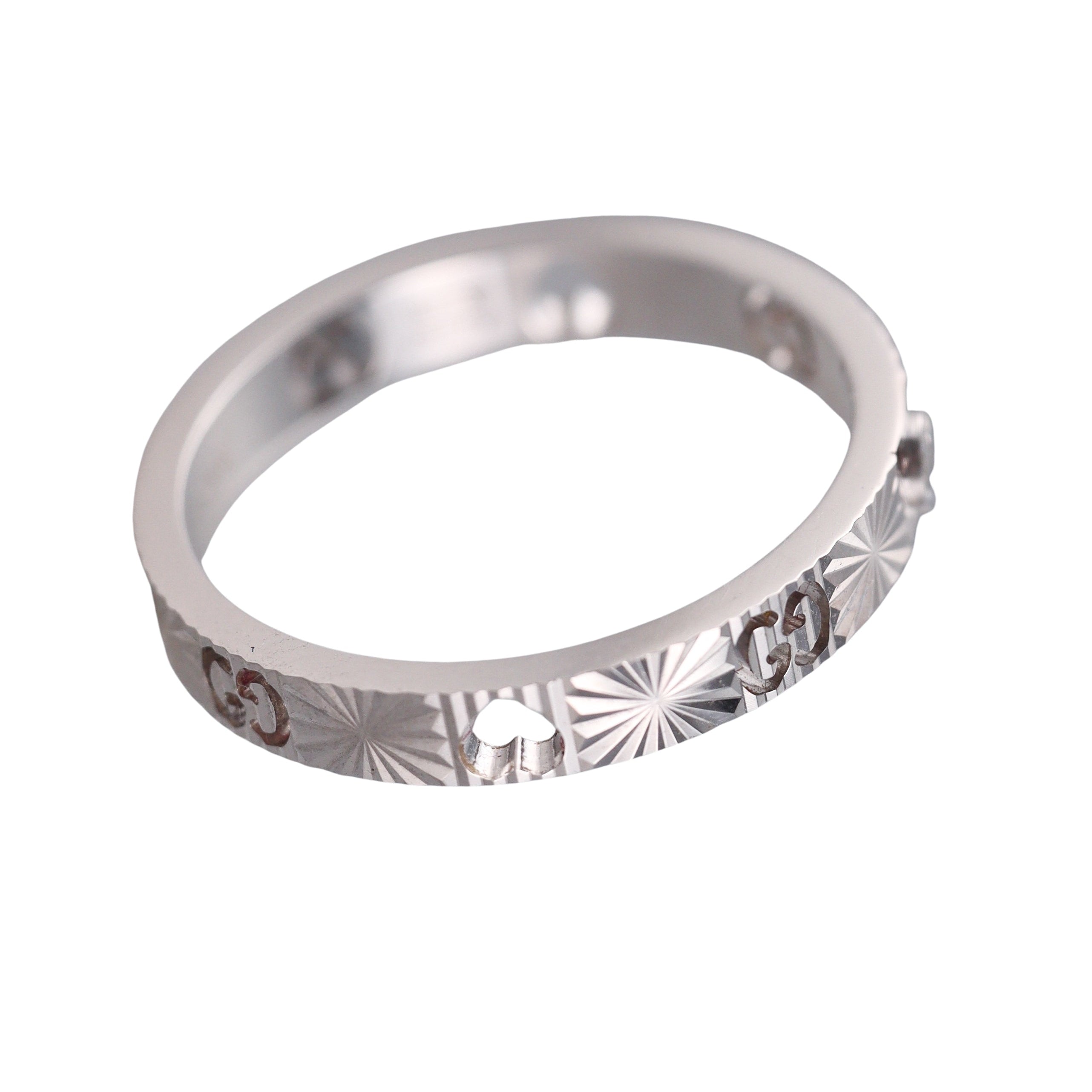 18k Gucci Diamond White Gold Icon Heart Band Ring Retail$1650