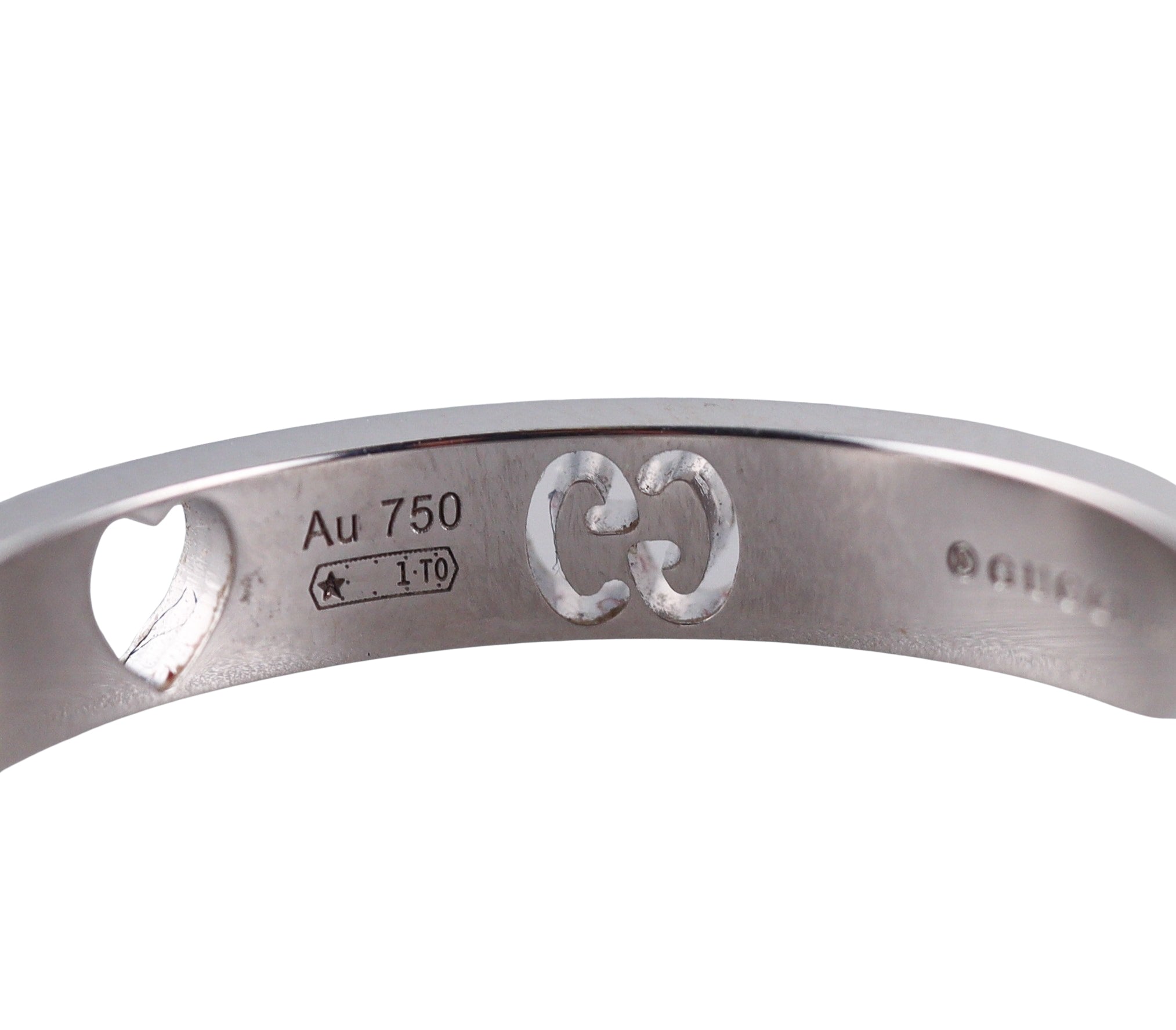 18k Gucci Diamond White Gold Icon Heart Band Ring Retail$1650