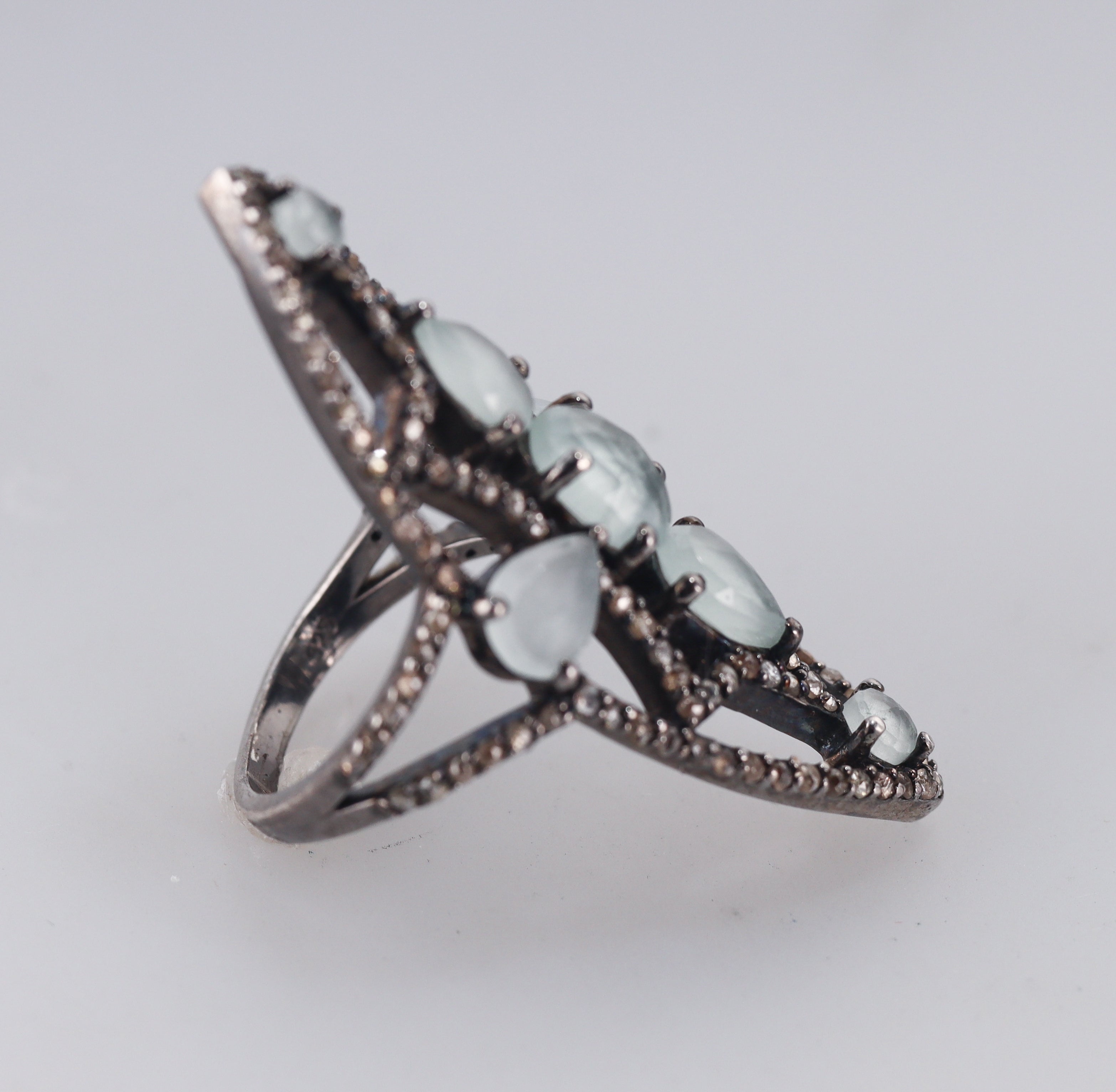 Bavna Sterling Silver Diamond Aquamarine Ring