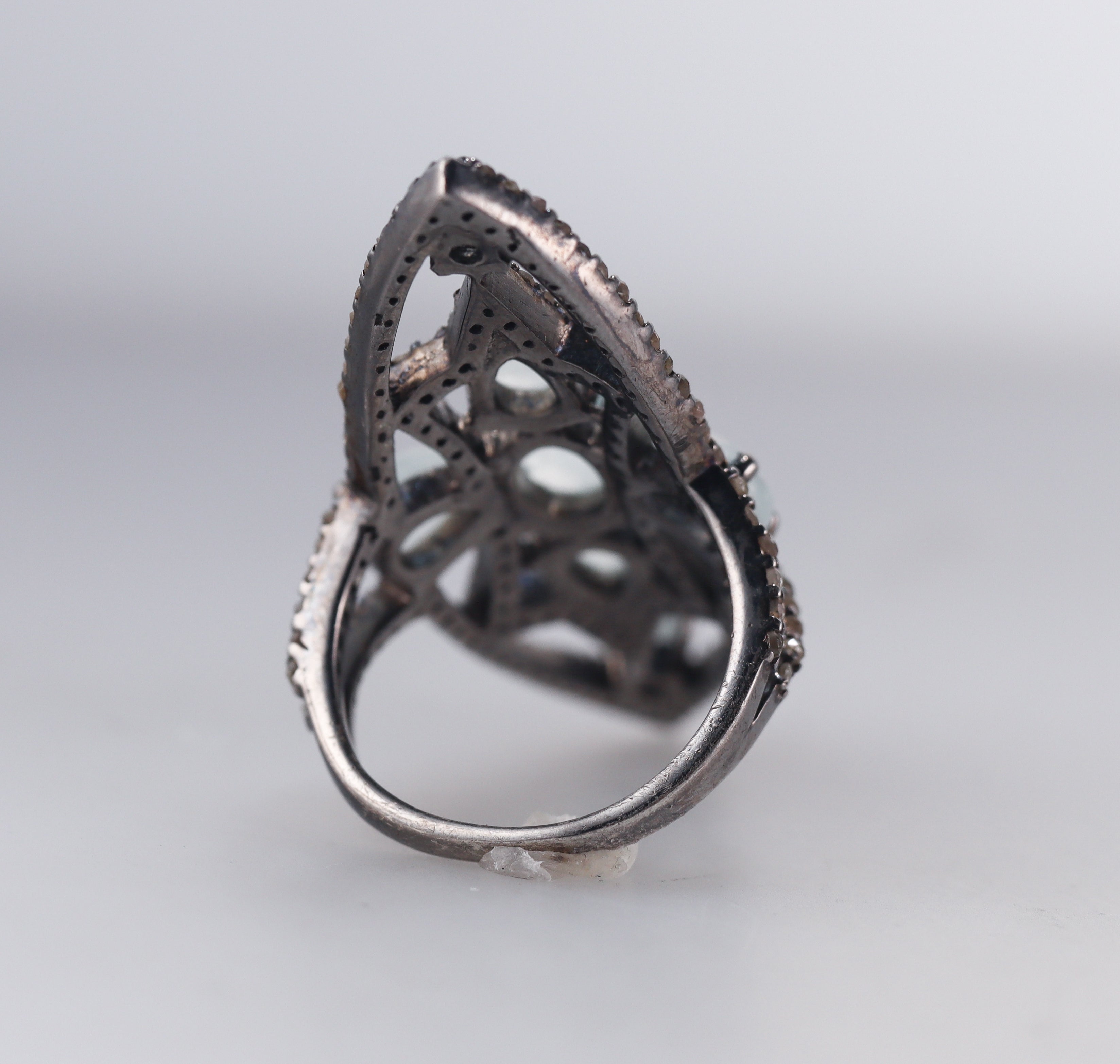 Bavna Sterling Silver Diamond Aquamarine Ring