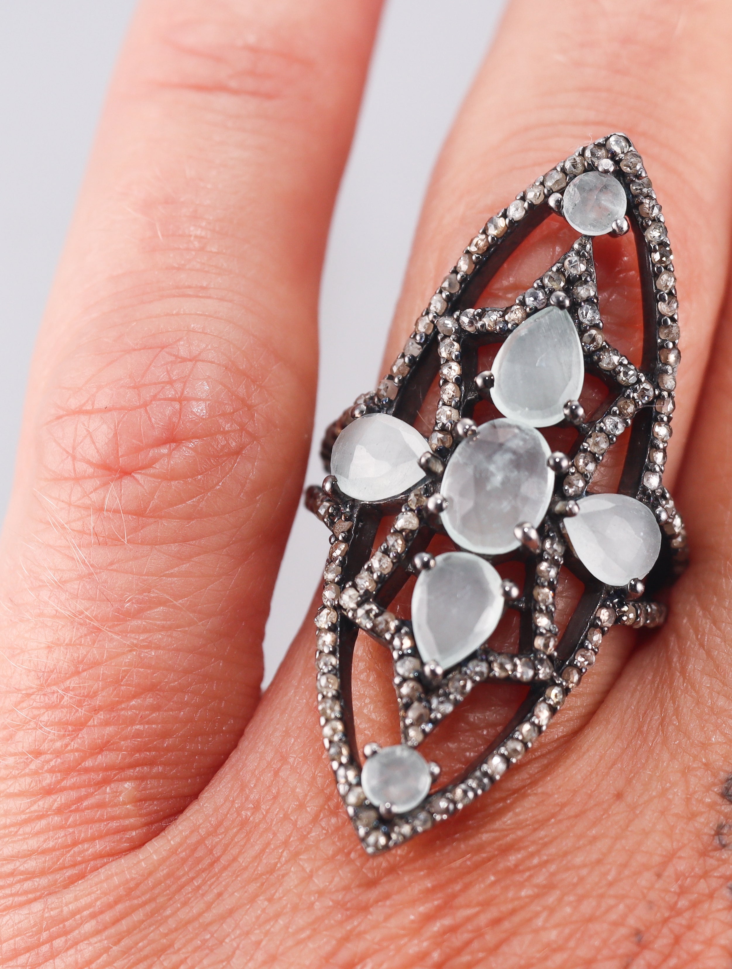 Bavna Sterling Silver Diamond Aquamarine Ring