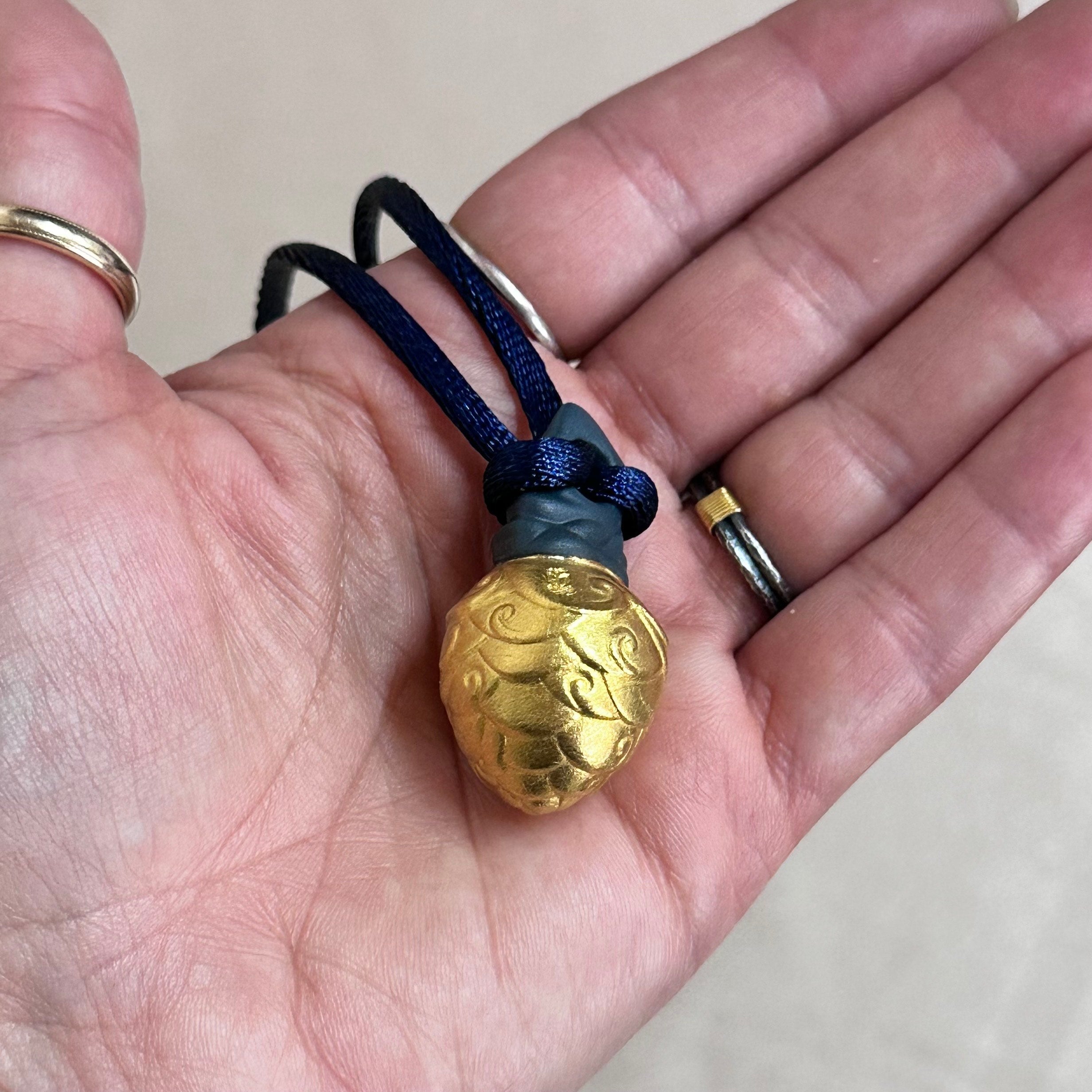 LLADRO Talismania Seed of Future (Gold) Pendant on Silk Cord Necklace 01010029