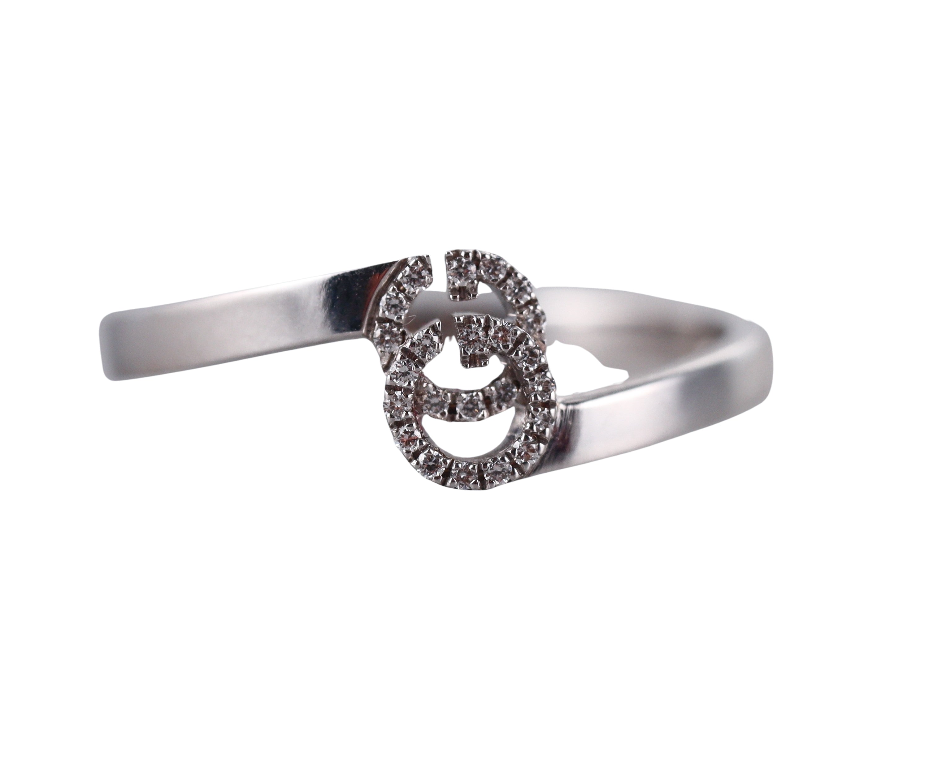 18k Gucci Running GG White Gold Diamond Ring Retail $1650
