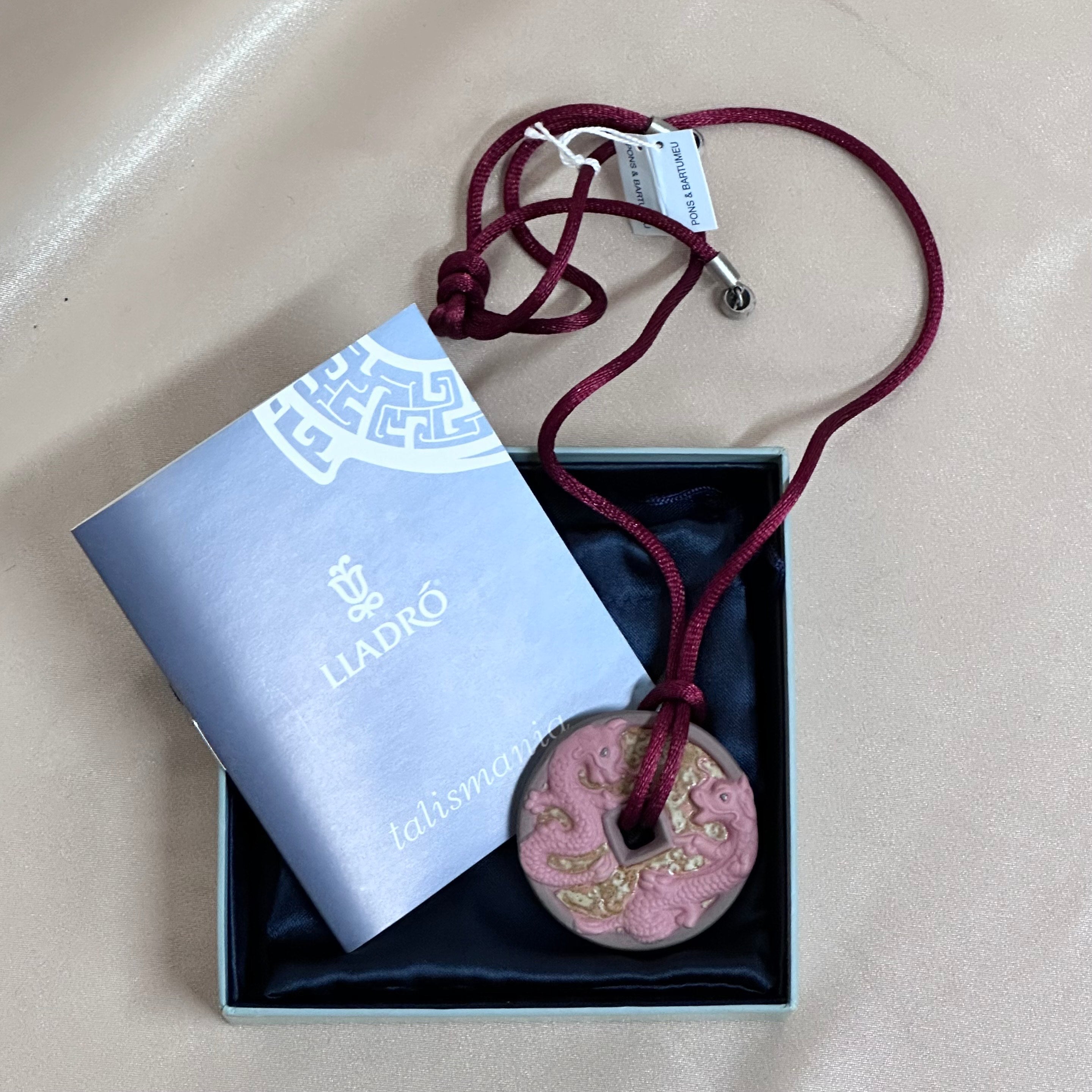 Talismania LLADRO Wealth Magnet (Double Dragon) Pendant Silk Cord Necklace 01010011