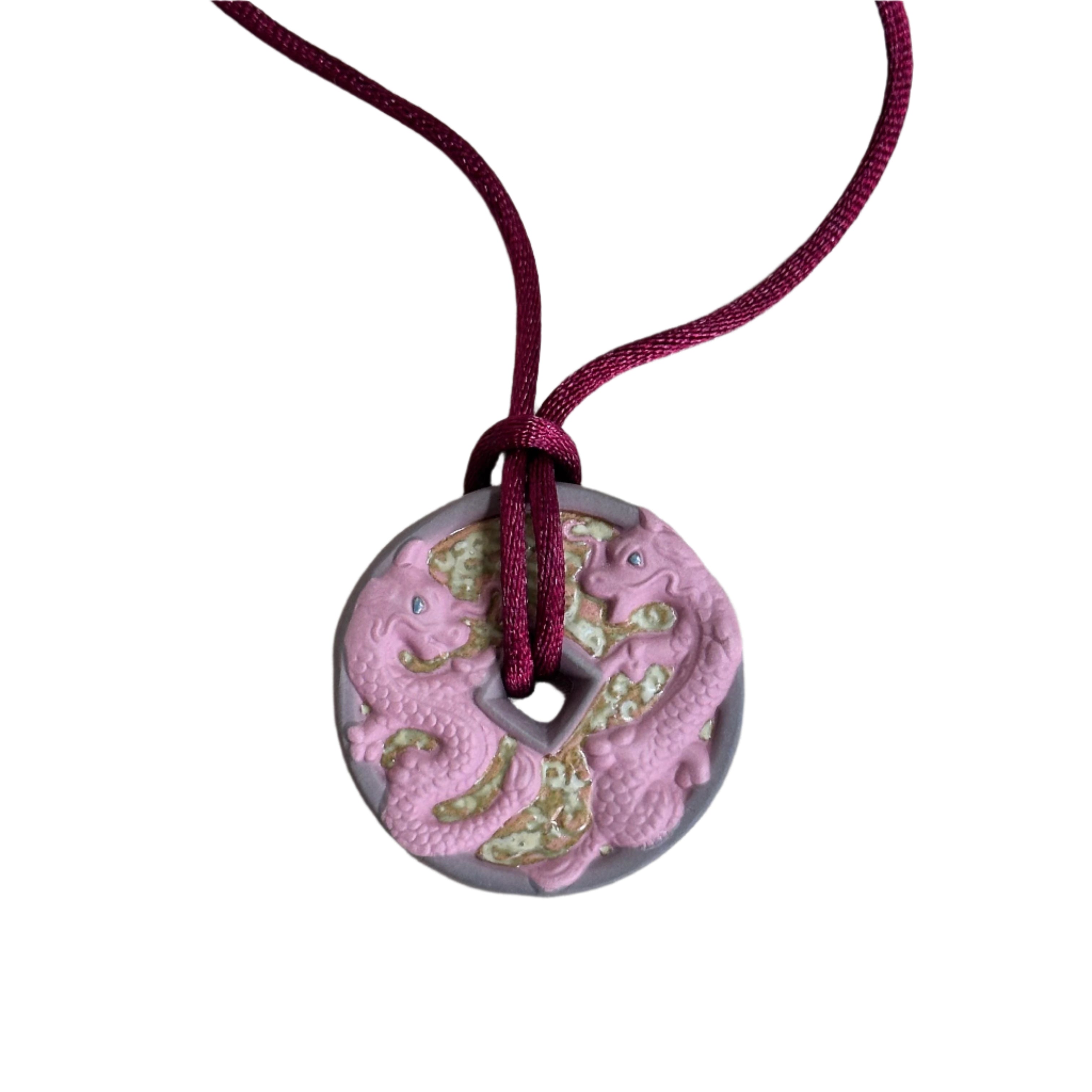 Talismania LLADRO Wealth Magnet (Double Dragon) Pendant Silk Cord Necklace 01010011