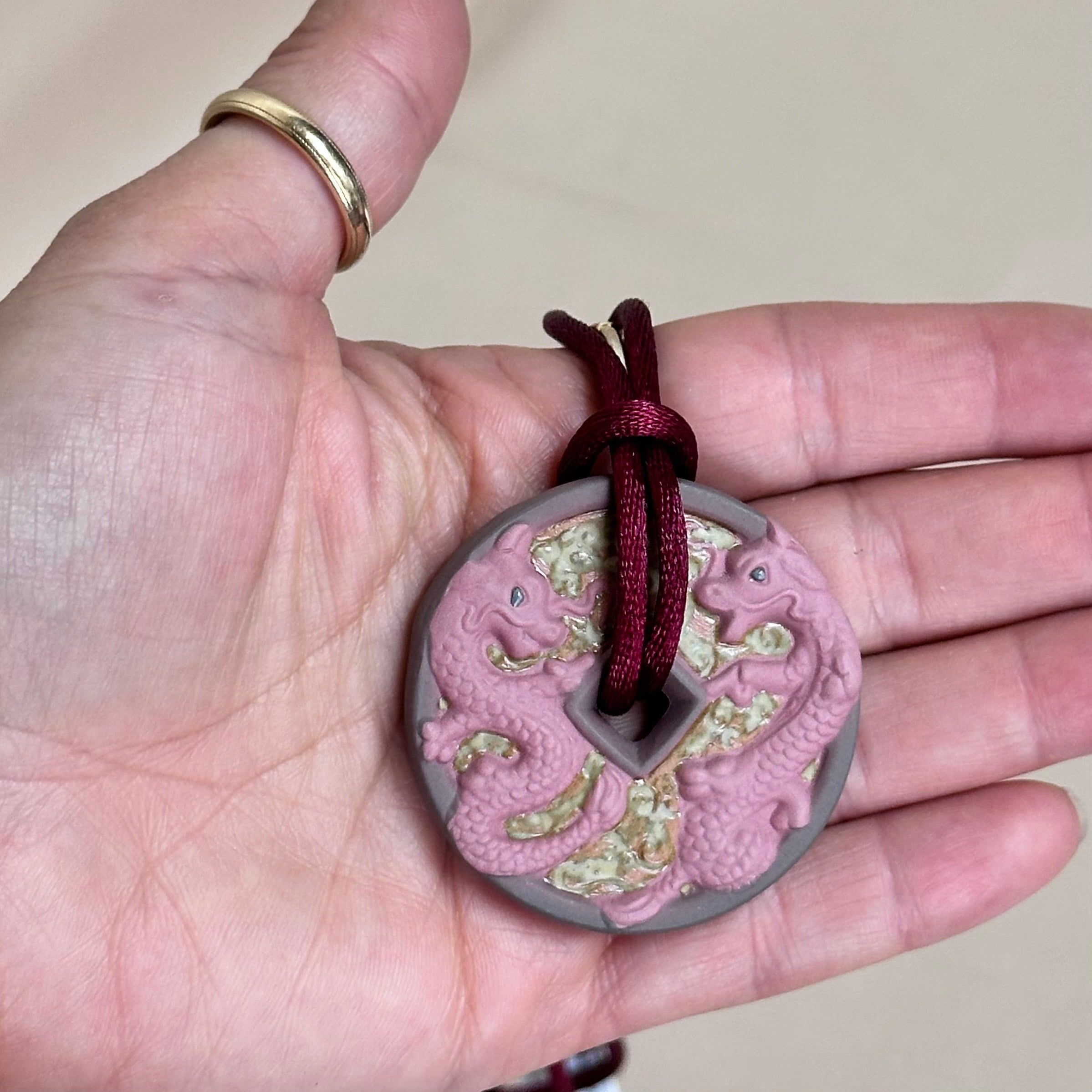 Talismania LLADRO Wealth Magnet (Double Dragon) Pendant Silk Cord Necklace 01010011