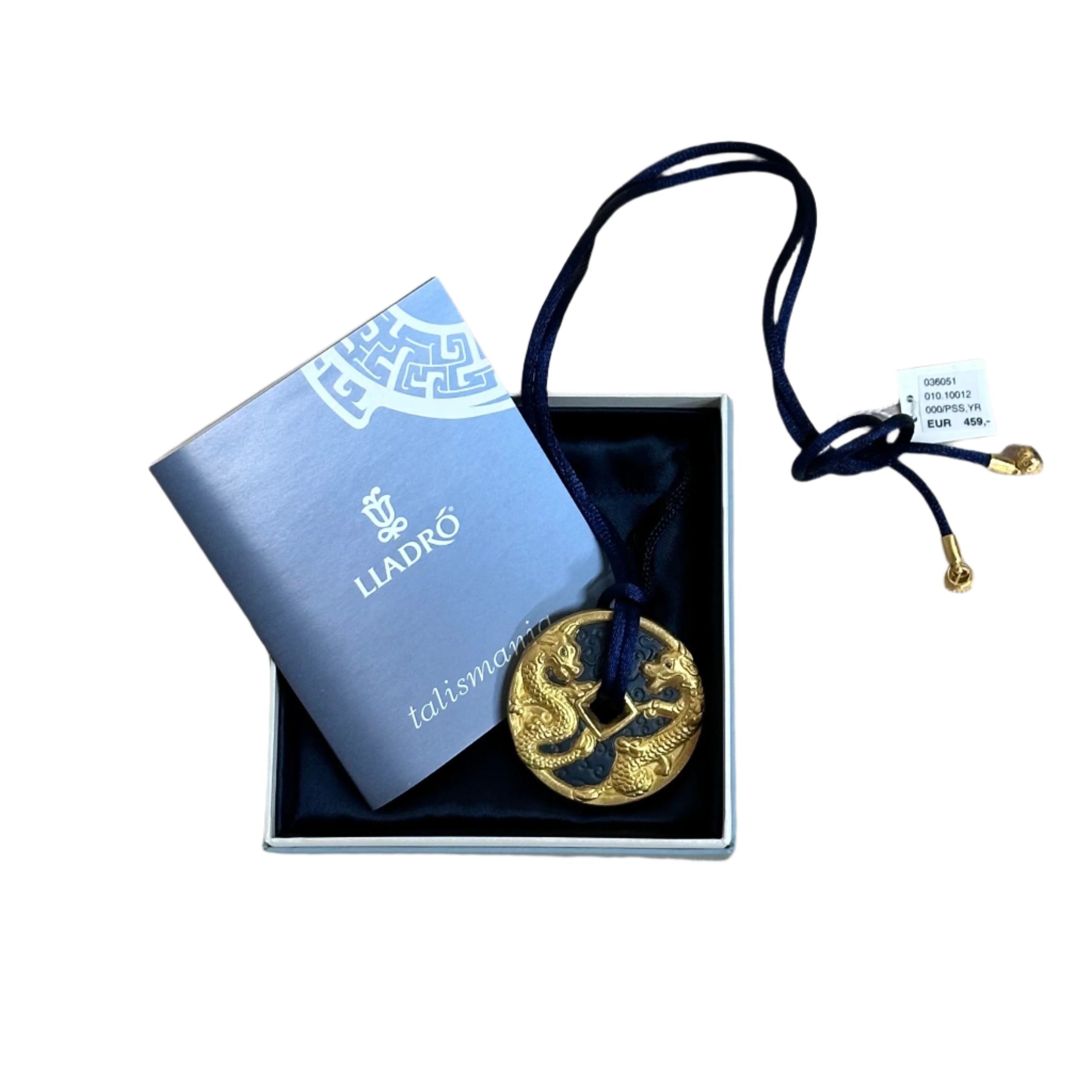 Talismania LLADRO Wealth Magnet (Gold Double Dragon) Pendant on Silk Cord Necklace 01010012