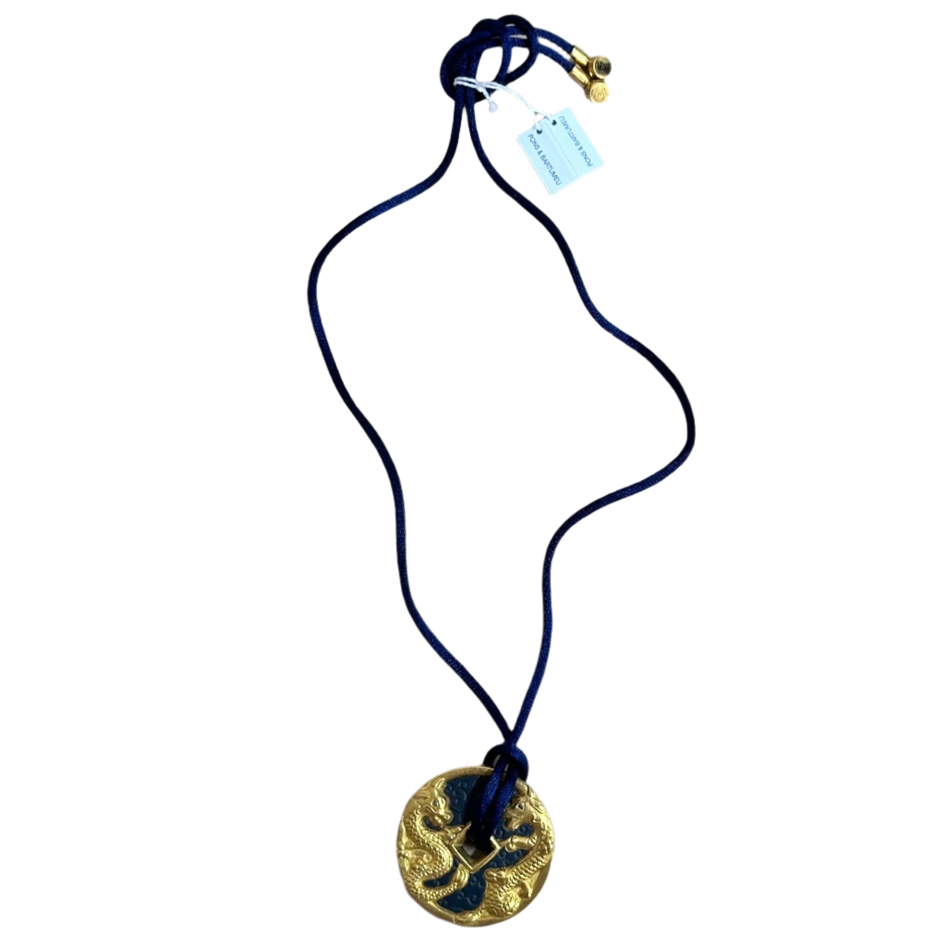 Talismania LLADRO Wealth Magnet (Gold Double Dragon) Pendant on Silk Cord Necklace 01010012