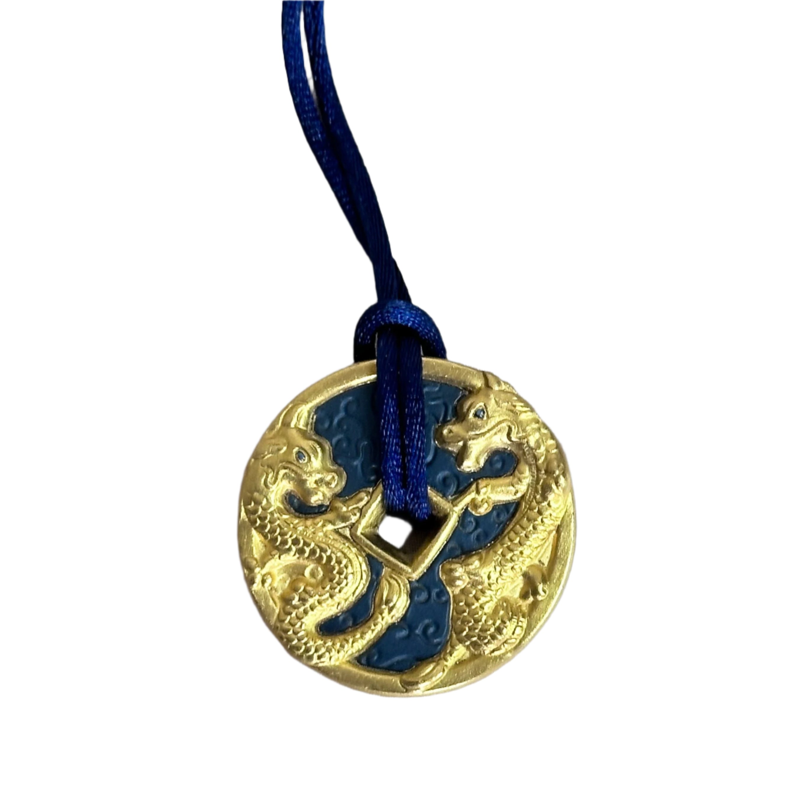 Talismania LLADRO Wealth Magnet (Gold Double Dragon) Pendant on Silk Cord Necklace 01010012