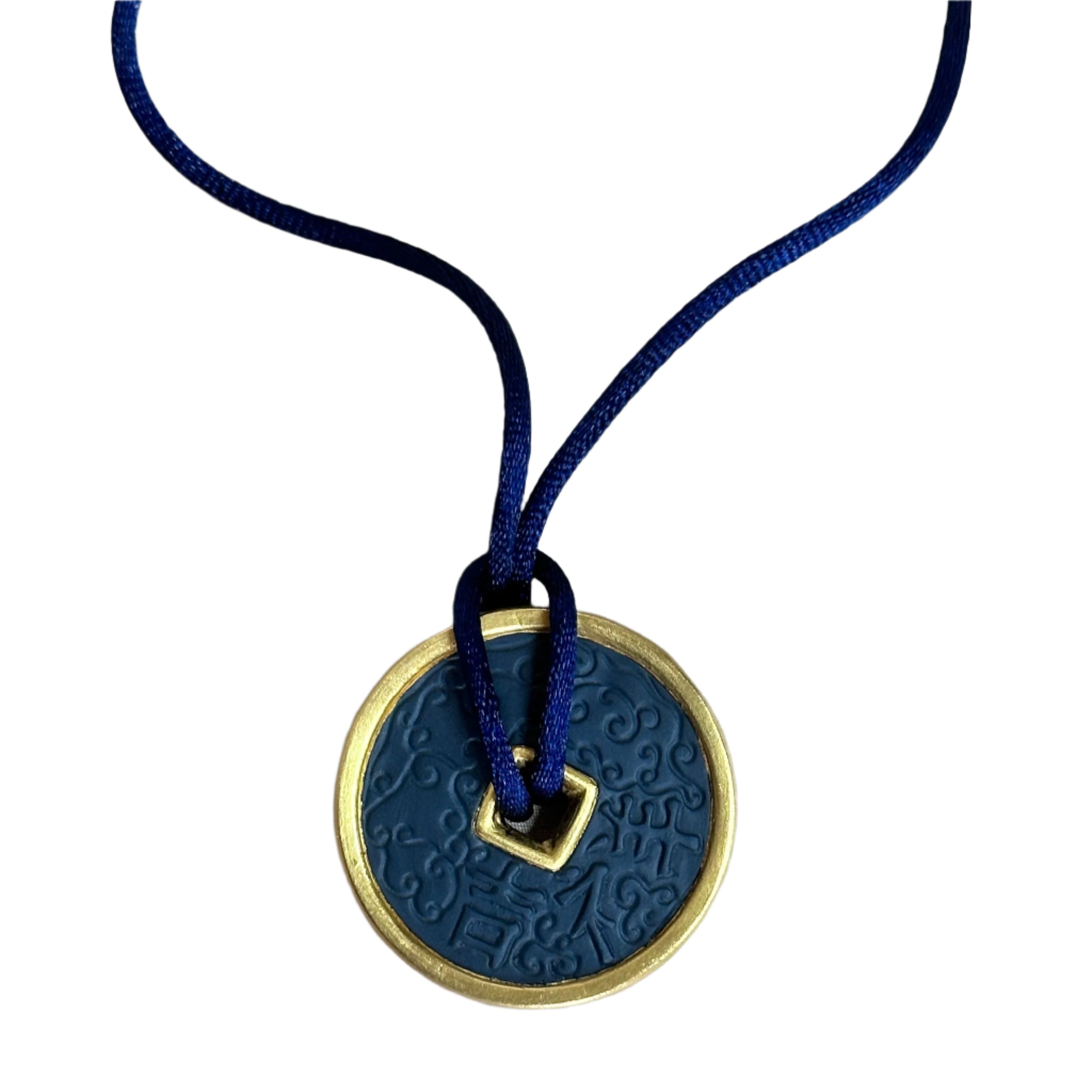 Talismania LLADRO Wealth Magnet (Gold Double Dragon) Pendant on Silk Cord Necklace 01010012