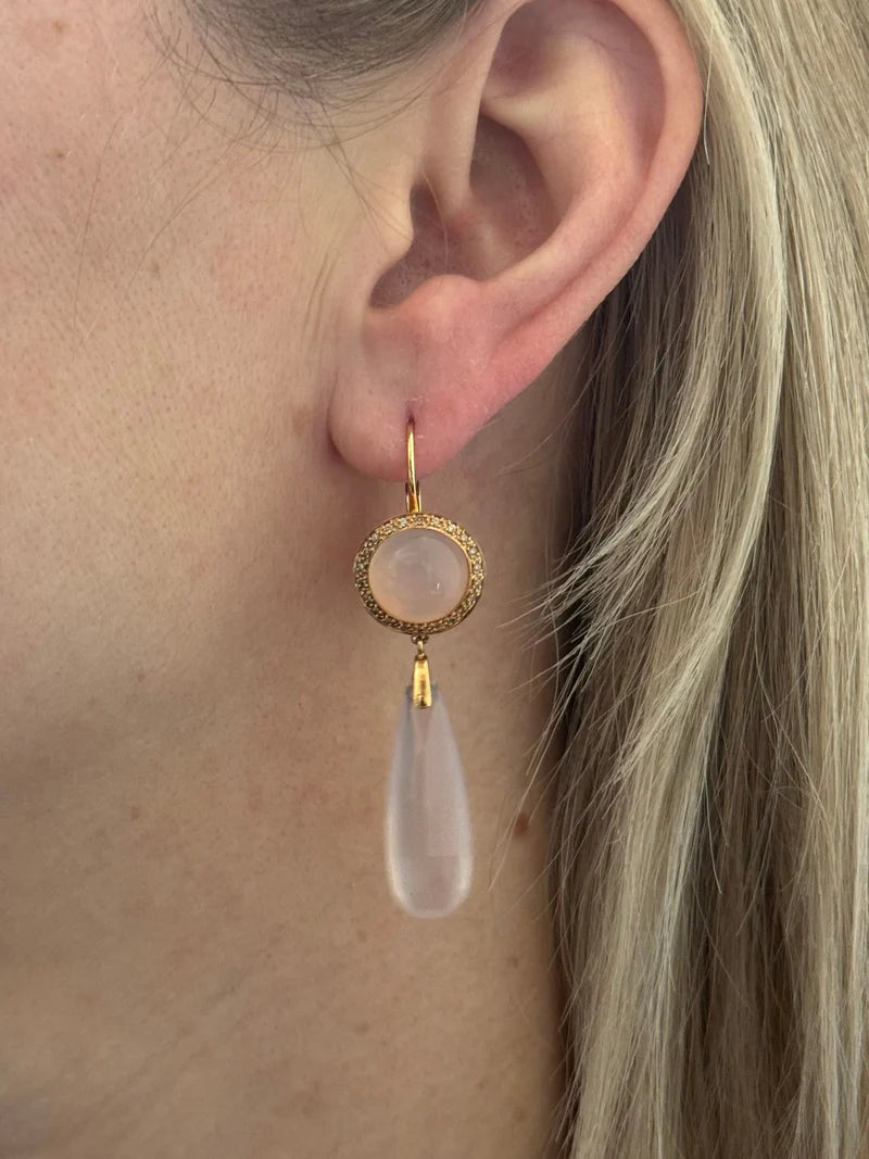 Mimi Milano Gold Rose Quartz Moonstone Diamond Drop Earrings