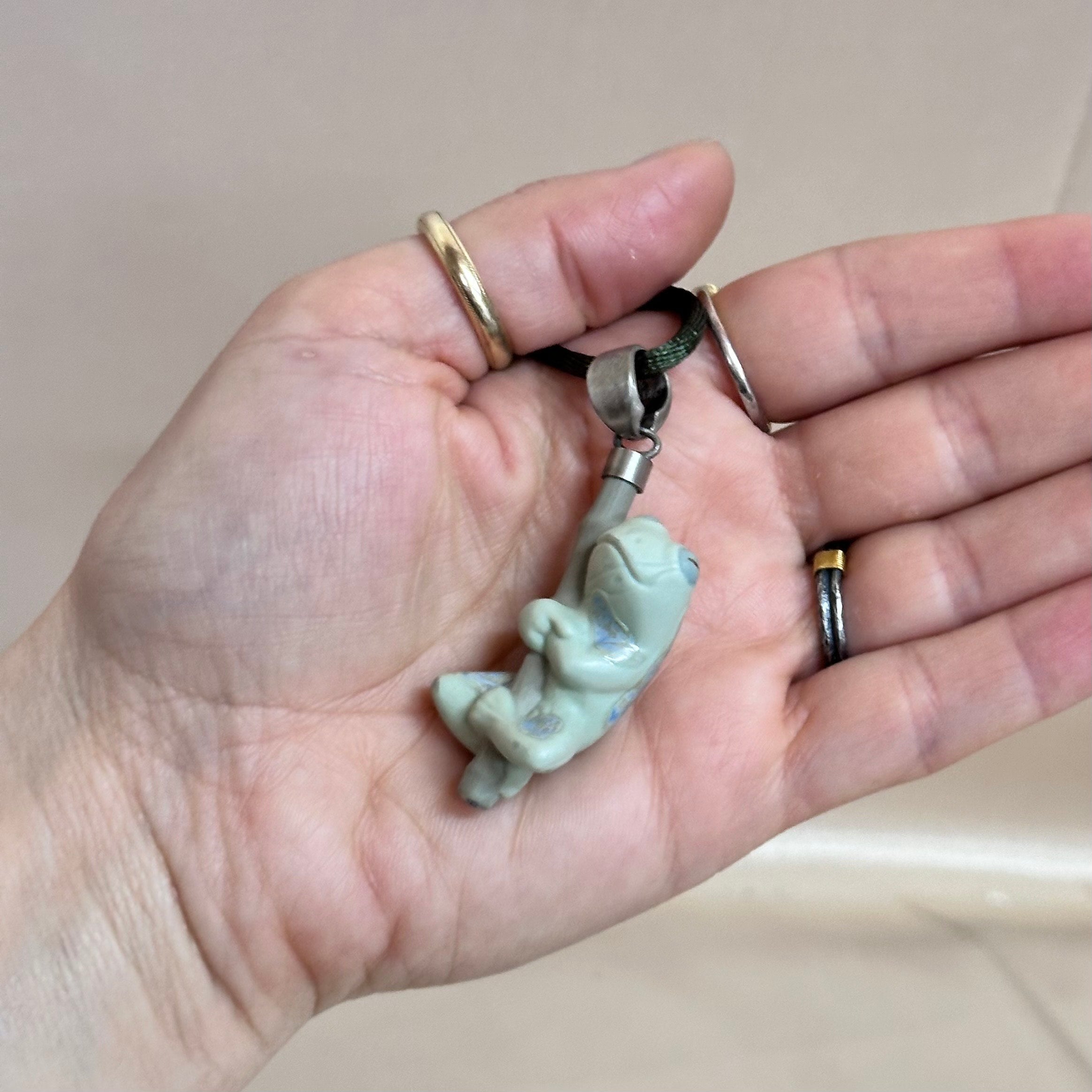 Talismania LLADRO Life Rain Frog Pendant on Silk Cord Necklace 01010005