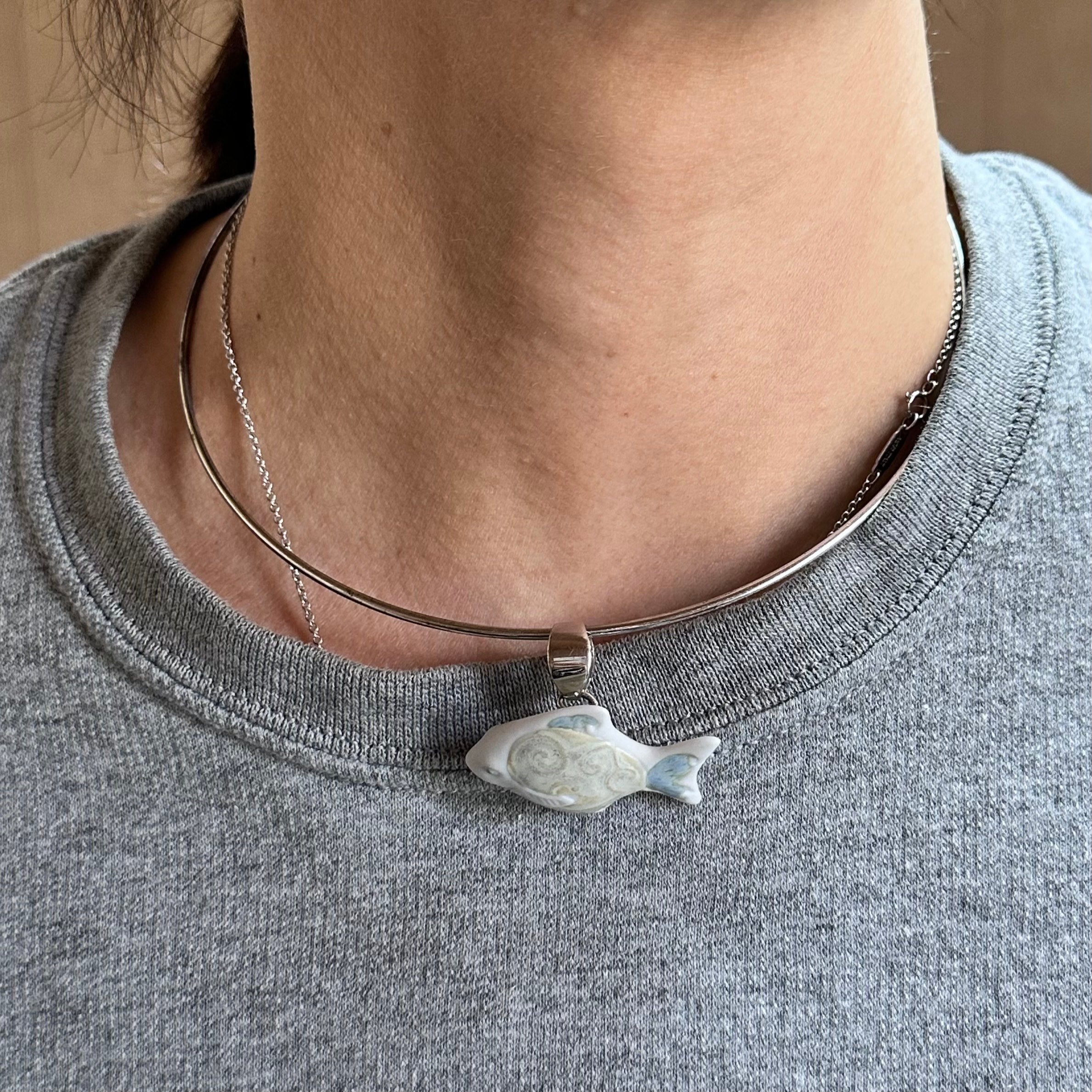 Talismania LLADRO Koi Fish Pendant on Cuff Choker Necklace 01010020