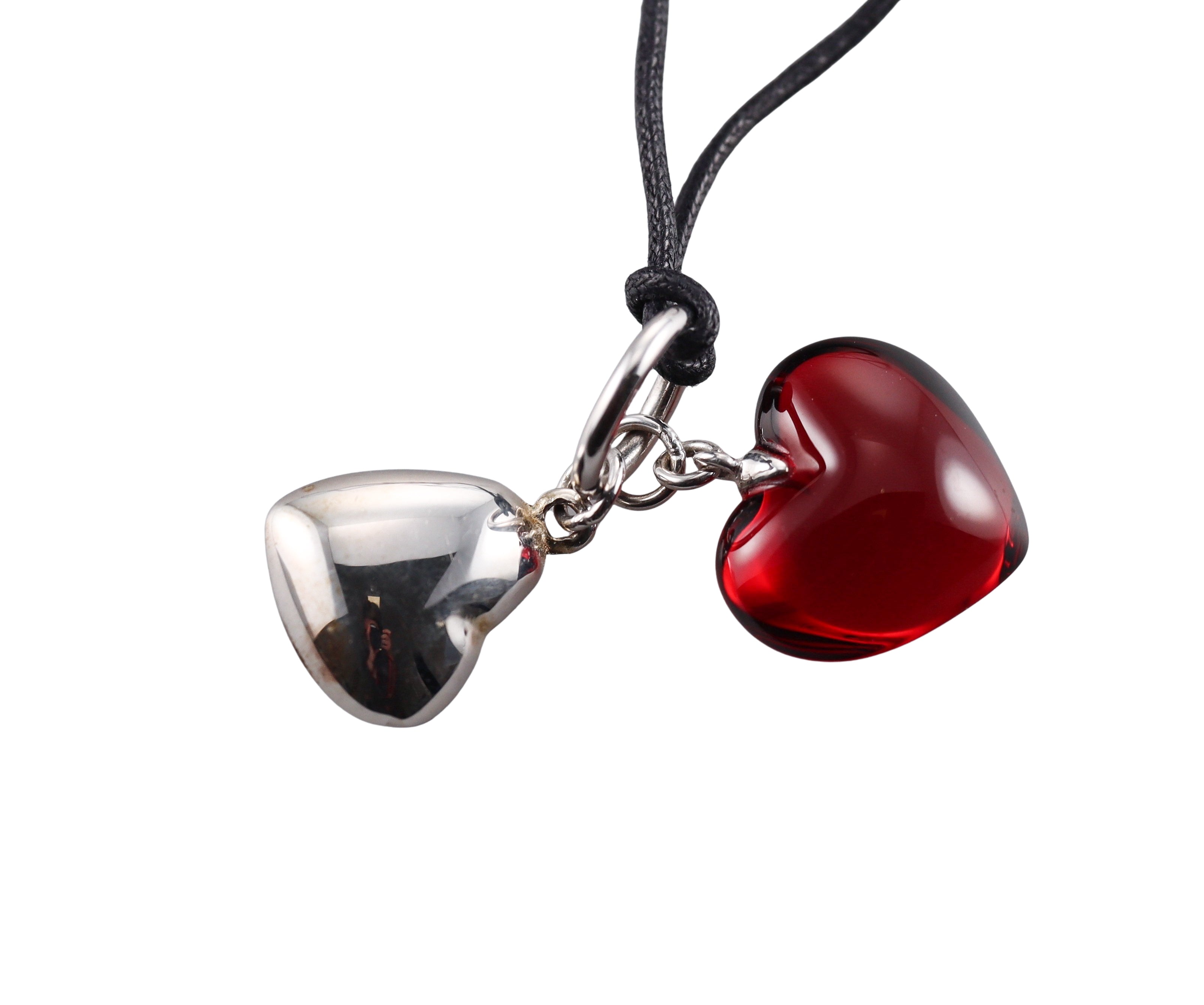 Baccarat Crystal Sterling Silver Double Heart Red B-mine Be Mine Pendant Necklace